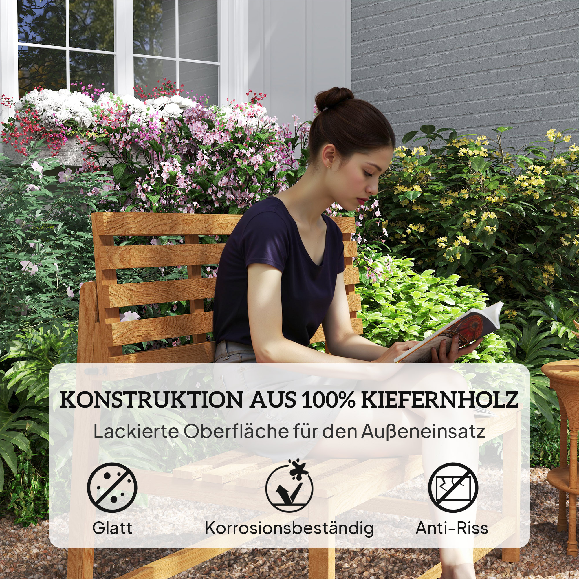 2-Sitzer Gartenbank Holz, wetterfest Sitzbank, UV-Beständig Gartenmöbel mit Umwandelbare Rückenlehnen 110x61x89cm, Teak