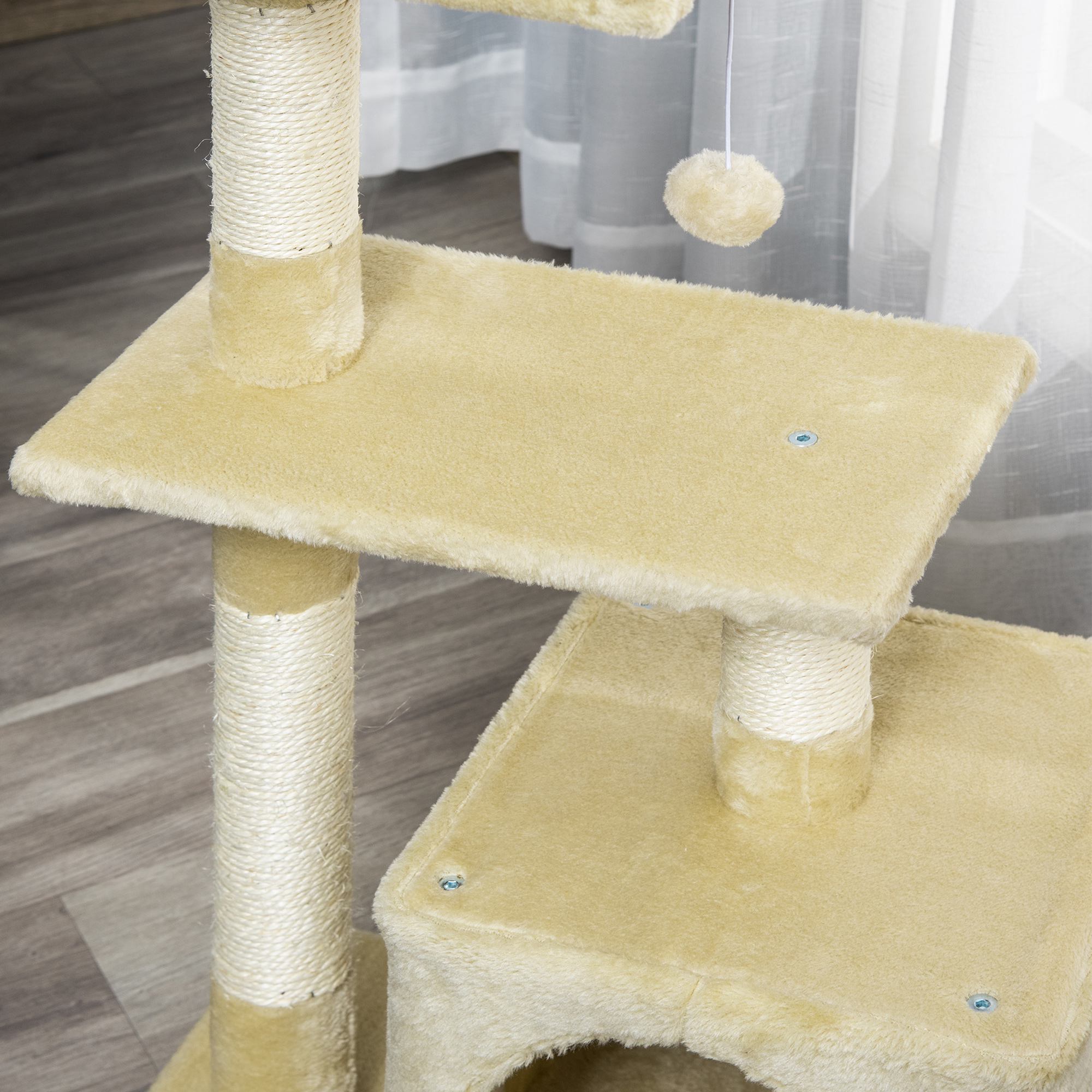 Kratzbaum 81,5 cm Katzenbaum mit Katzenhöhle, Plattformen, Katzenkratzbaum mit Sisal-Kratzsäulen, Spielball, für Katzen bis 4,5 kg, Beige