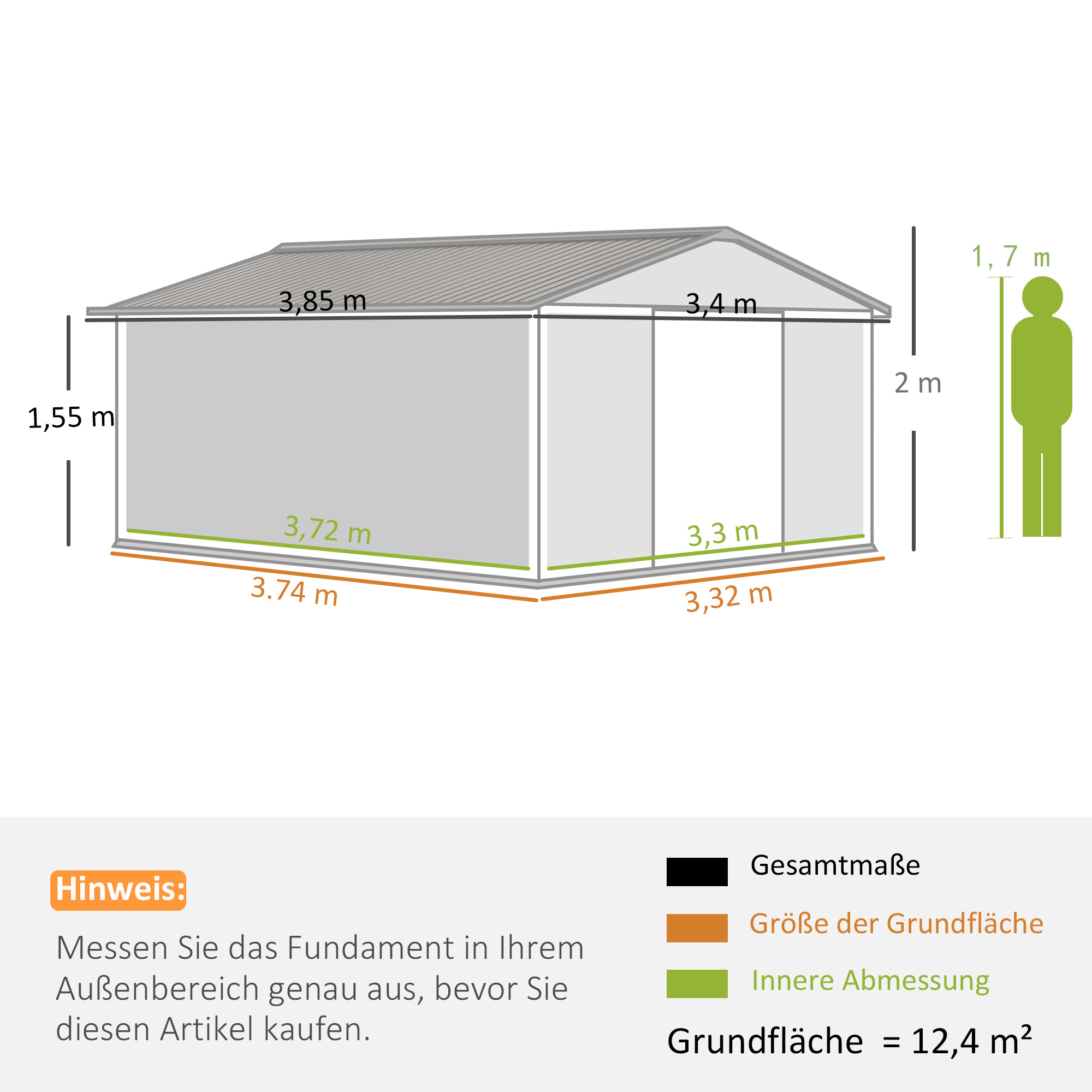 Geräteschuppen, Wetterfestes Gartenhaus für Gartengeräte, mit Belüftungsfenstern, Schiebetüren, Stahl, Hellgrau