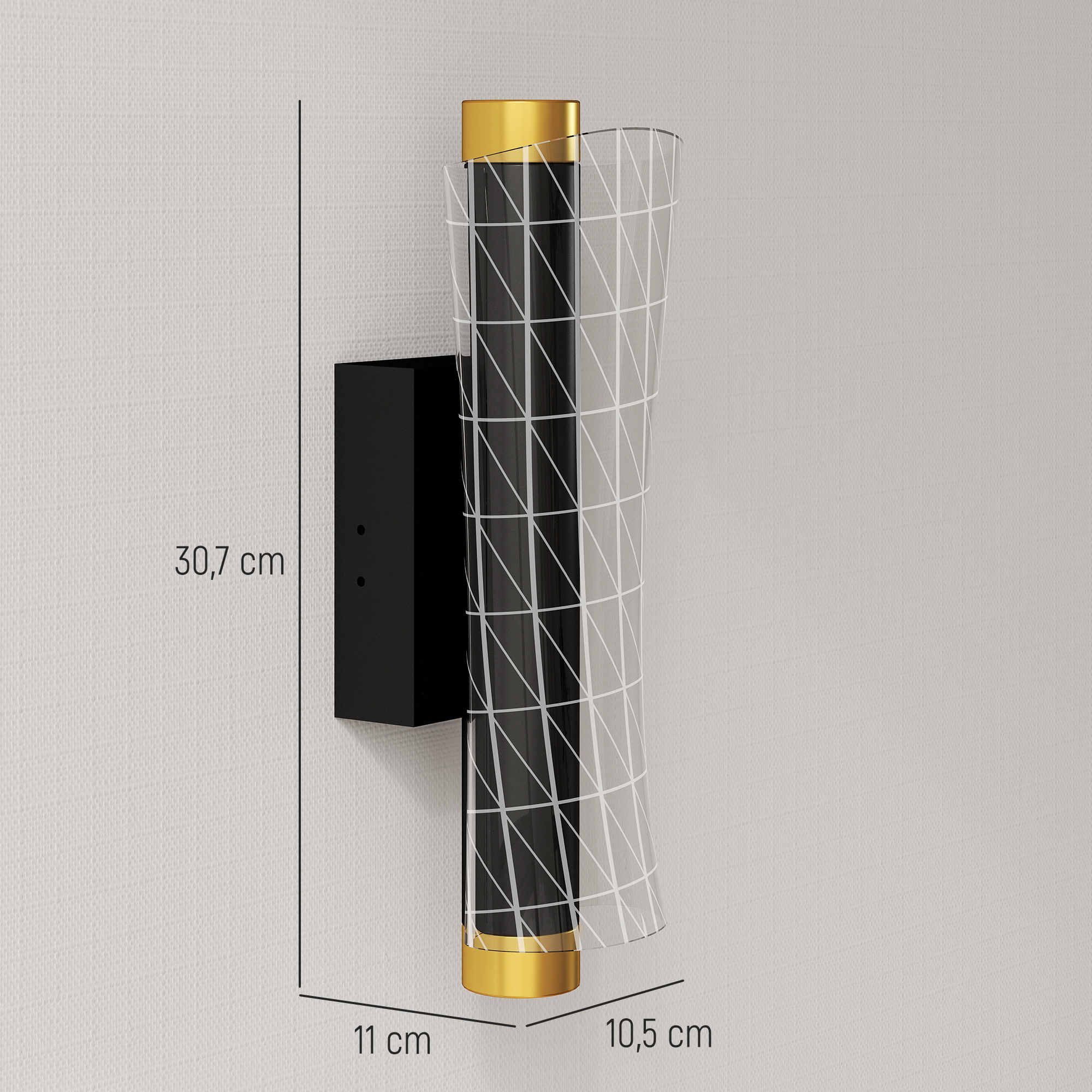 Wandleuchte Innen Wandlampe mit LED Lichte, Gitterdesign, Dimmbar Nachttischlampe Metall, Schwarz