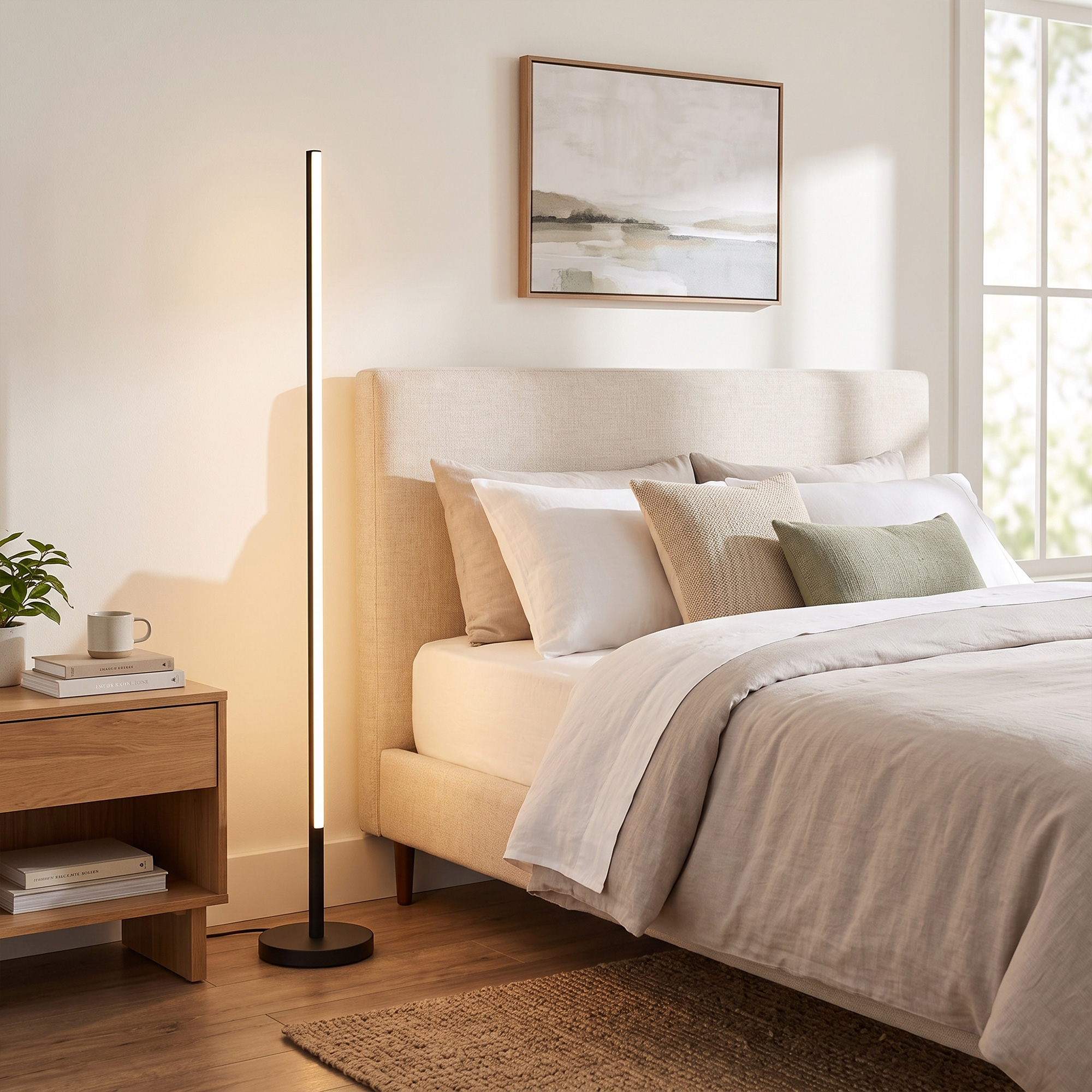 LED-Ecklampe, moderne Stehlampe, 1450 lm, 3 Helligkeitsstufen, Fußschalter, 3000 K, Wohn-/Schlafzimmer, Schwarz