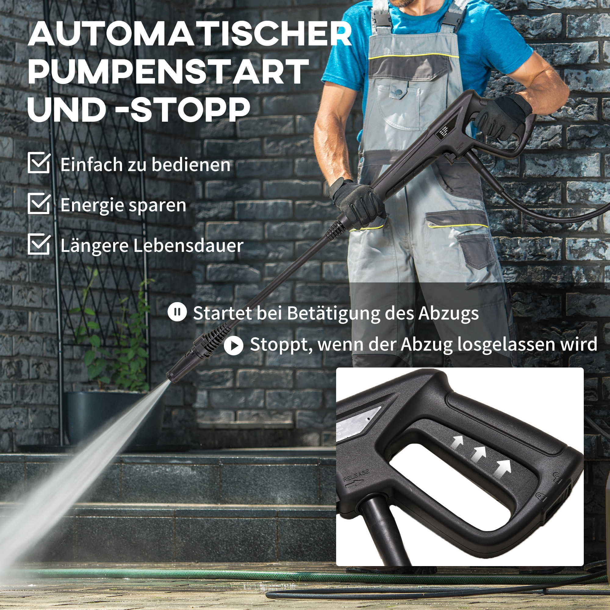 Hochdruckreiniger Druckreiniger 5-tlg. Zubehör, verstellbare Spritzdüse, 150 bar Druck, 1800 W, max. 510 l/h, 35x27x78cm