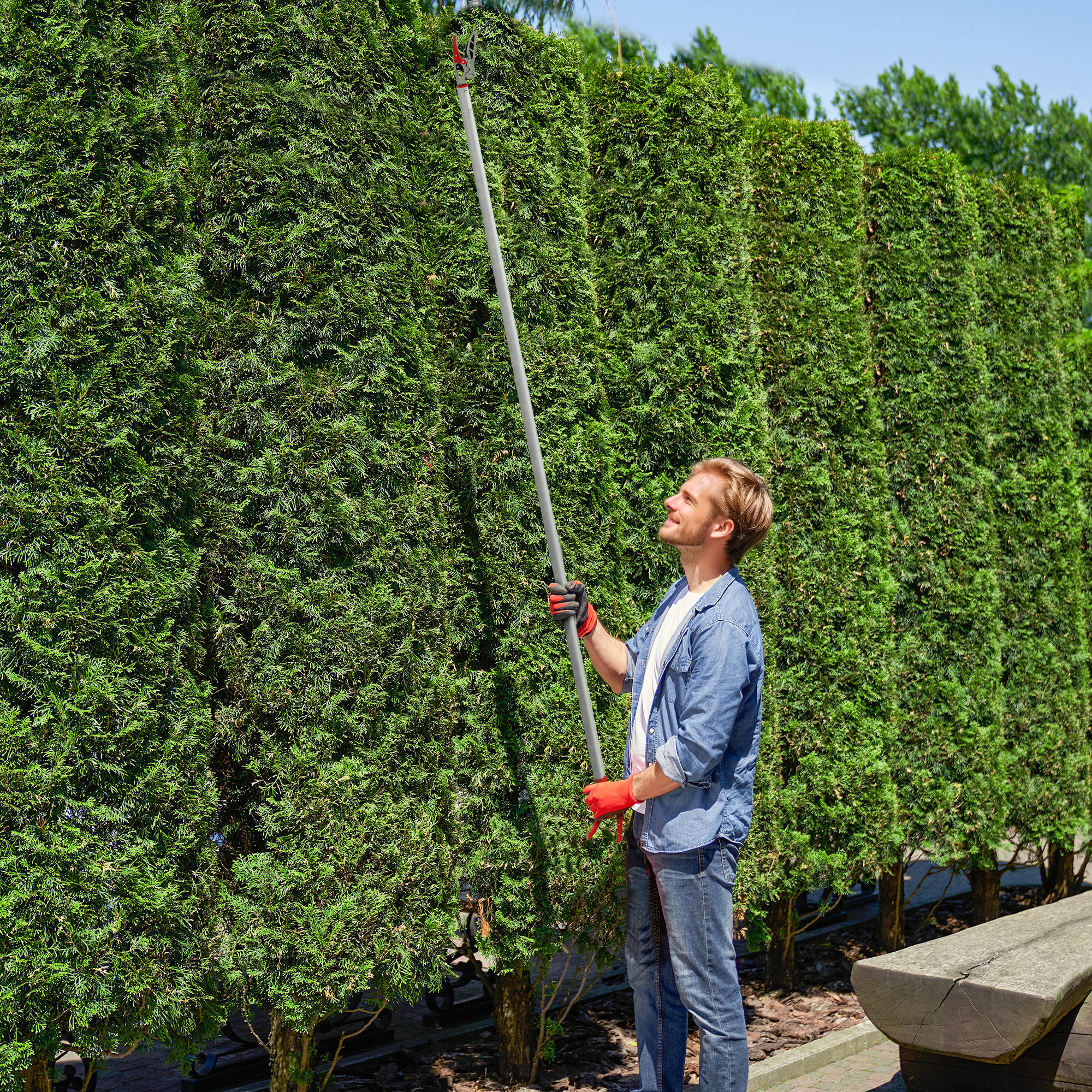 1,8 m Baumschere, Astscheren zum Schneiden, Gartenschneider mit Aluminiumgriff, Langstielige Gartenschere, Rot