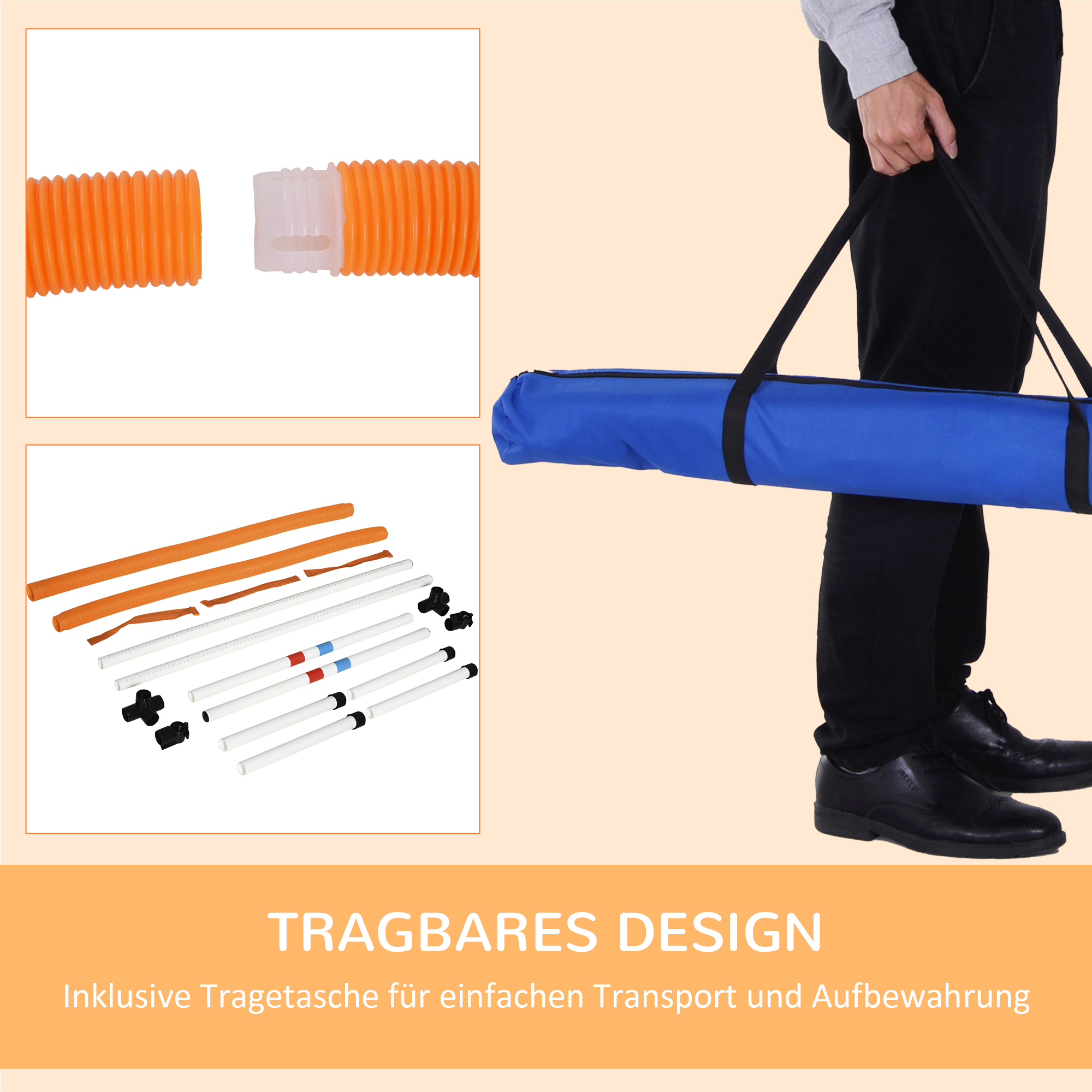 Agility Sprungring für Hunde, Agility Set Hunde, Agility Ring 2 in 1 Sprungringstange mit Tragetasche Kunststoff 74,5 x 66 x 91 cm Weiß+Orange