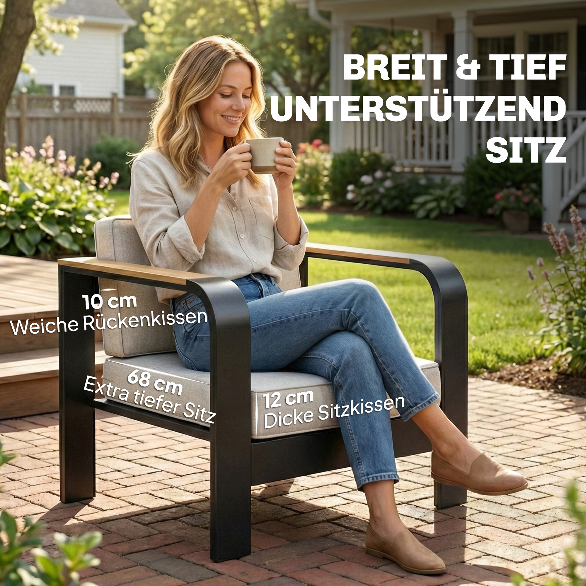 Gartenmöbel Set Aluminium Sitzgruppe für 4 Personen Wasserabweisend extra tiefe mit 2er Sofa 2 Sessel Beistelltisch