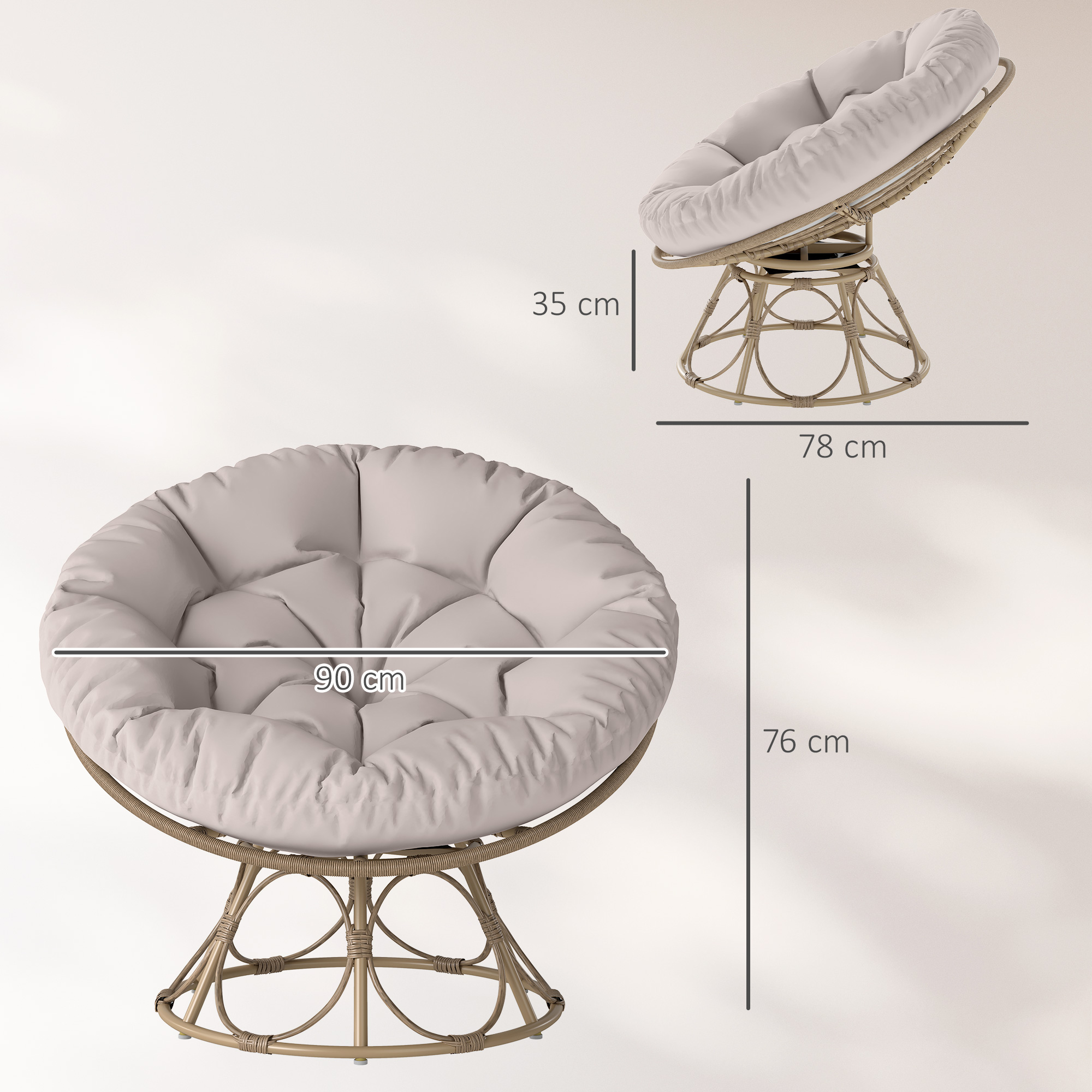 Papasansessel Rattan 360° drehbar Korbsessel mit Sitzkissen runder Outdoor