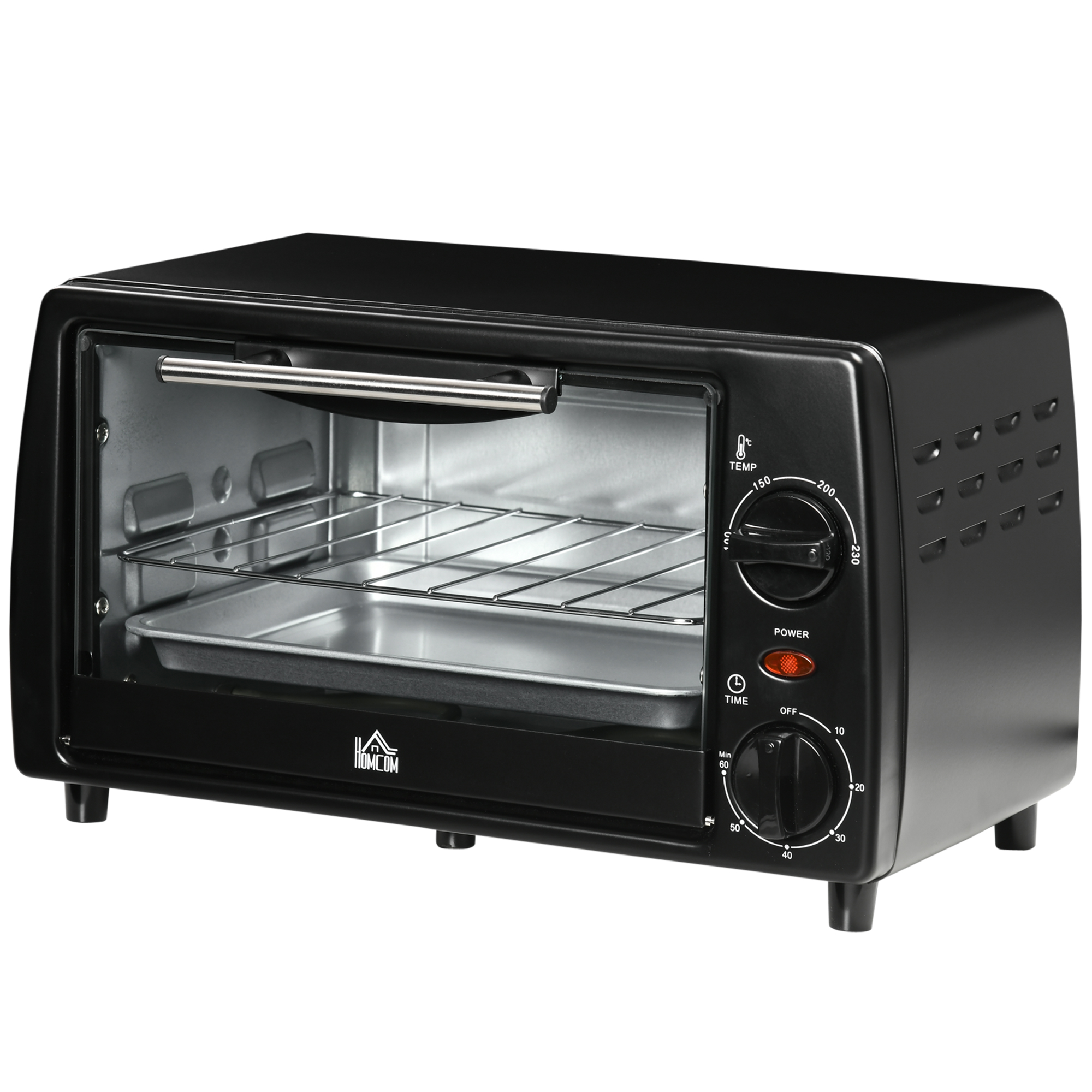 Mini-Ofen Toasterofen, 1 Backblech, 1 Grilrost, 10 L Kapazität, Timer-Funktion, 36,5 cm x 26 cm x 22 cm, Schwarz Mini-Ofen Toasterofen, 1 Backblech, 1 Grilrost, 10 L Kapazität, Timer-Funktion, 36,5 cm x 26 cm x 22 cm, Schwarz