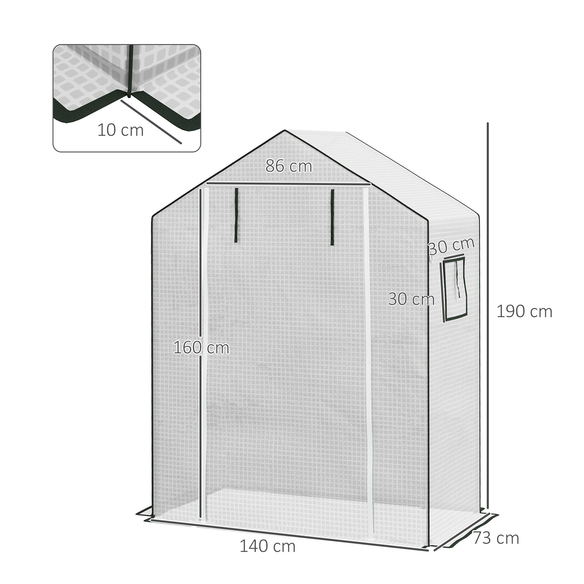 Ersatzfolie für Gewächshaus, Ersatzabdeckung mit UV-Schutz, Rolltür, Seitenfenster, 140 x 73 x 190 cm, Weiß