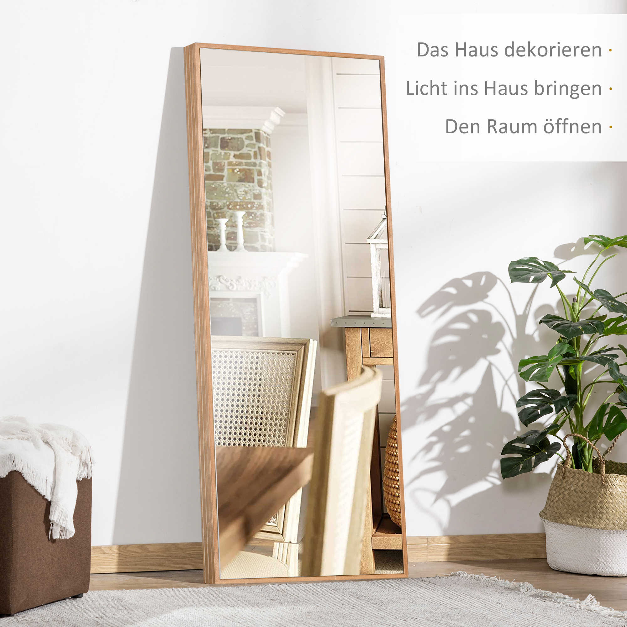 Wandspiegel, hoch, Kiefernholzrahmen, 45L x 125H x 4,8T cm