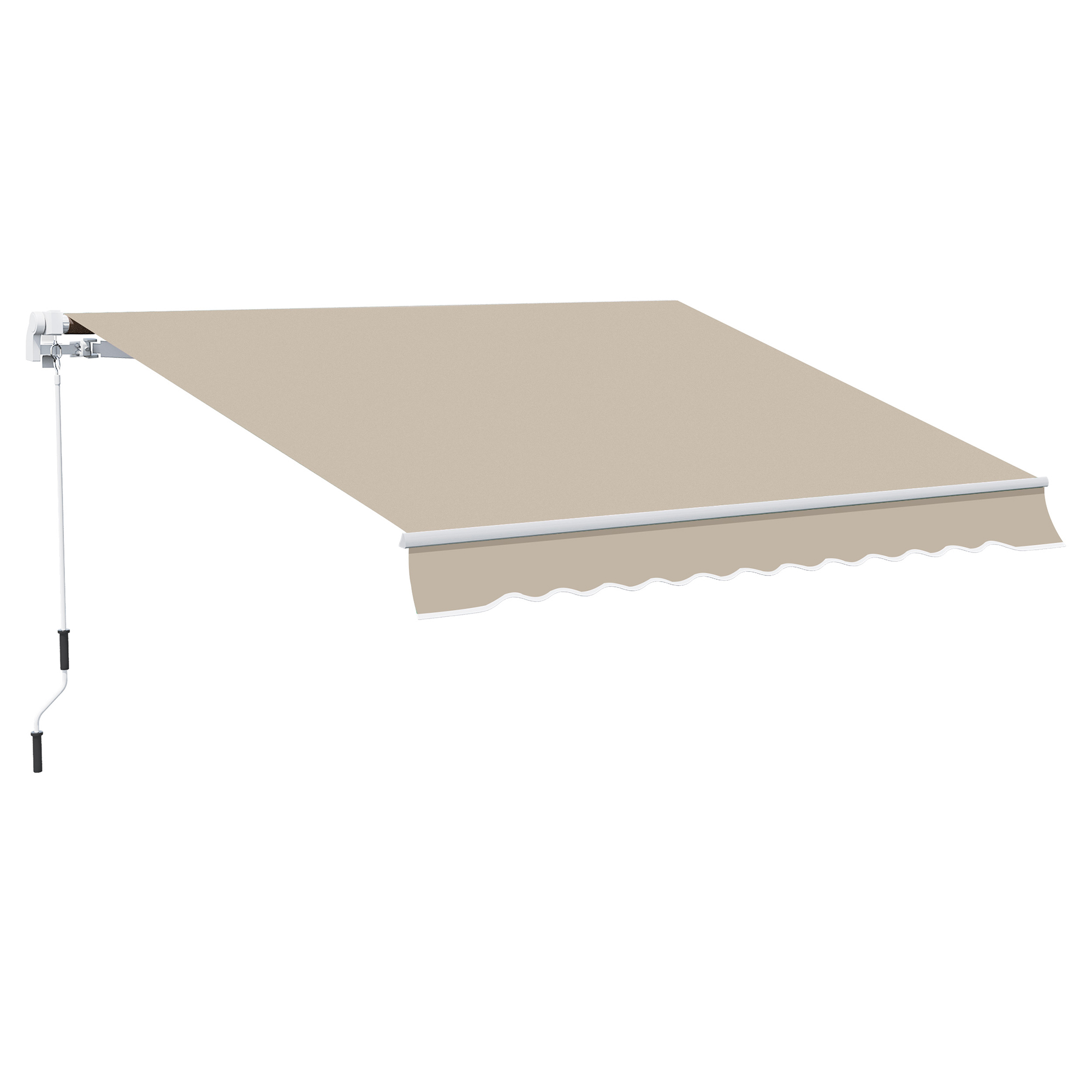 Markise, Sonnenschutz, einfahrbar, mit Handkurbel, Metallrahmen, Polyester, Weiß+Beige, 3,95 x 2,45 m