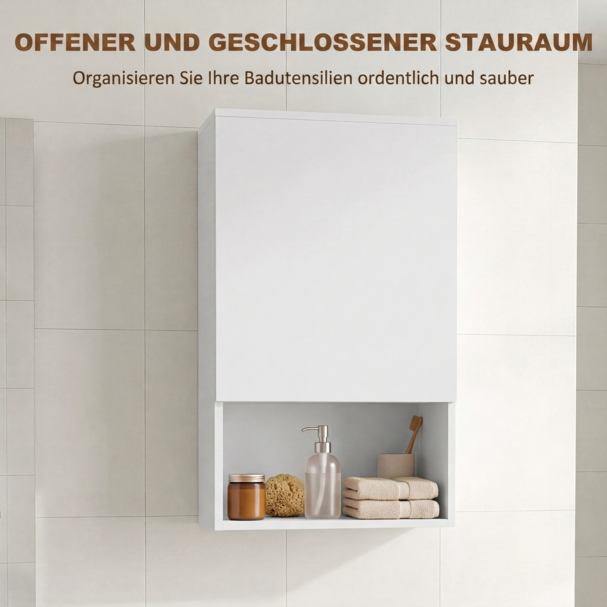 Badezimmerschrank zur Wandmontage, mit verstellbaren Einlegeböden und Tür, weiß