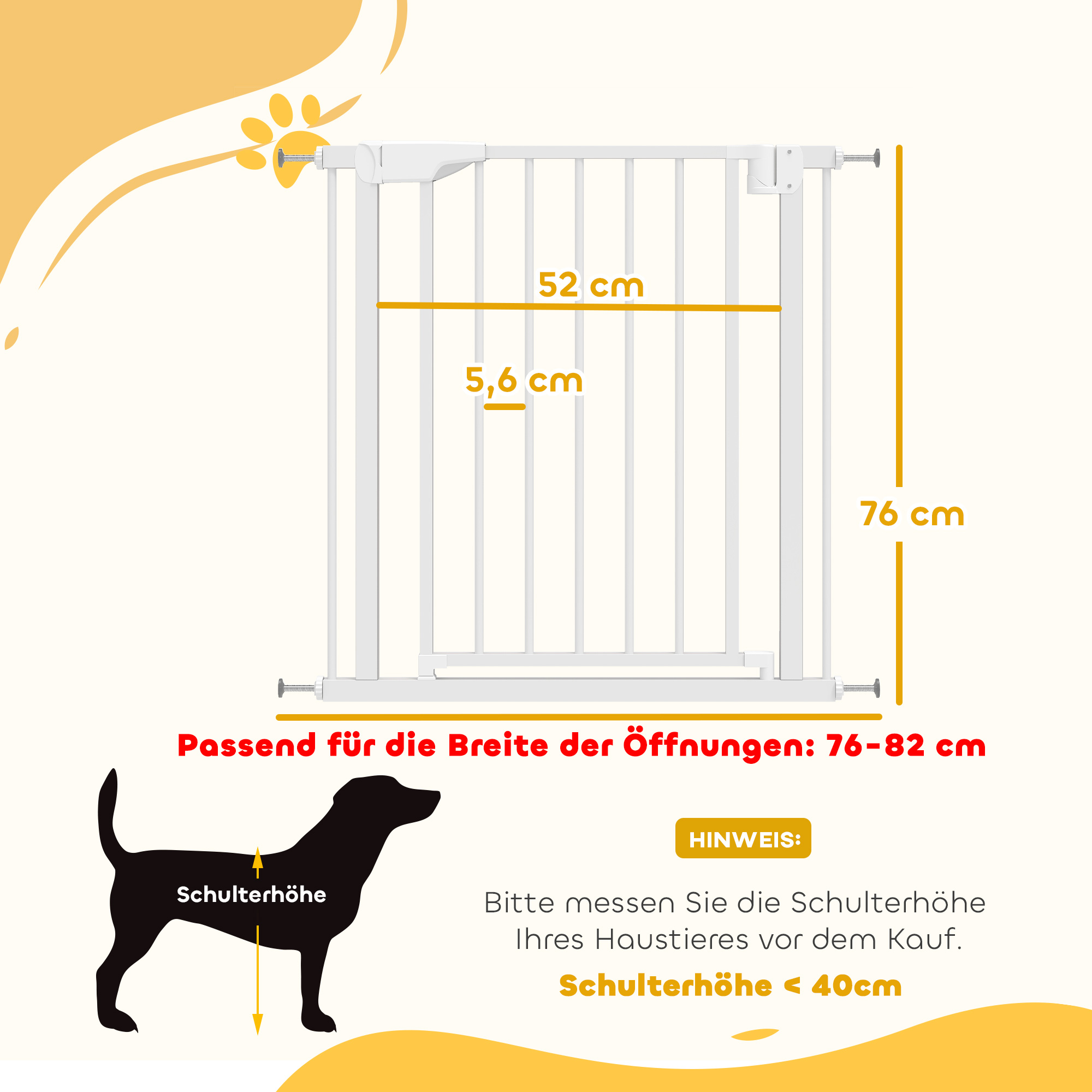 Treppenschutzgitter Absperrgitter ohne Bohren mit automatische Schließung für Kinder Küche Treppe 76-82 x 76 cm Weiß