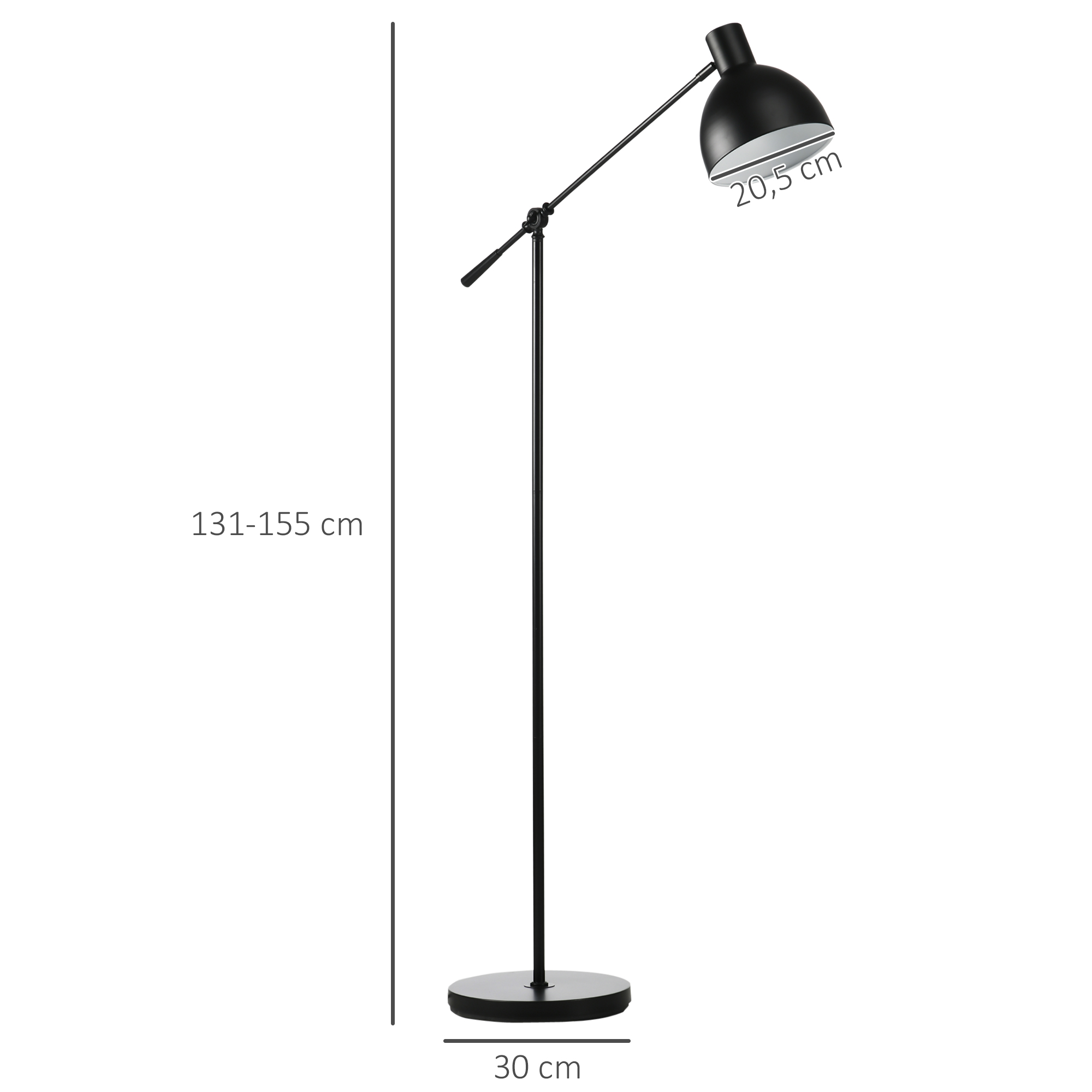 Stehleuchte im Industriedesign, höhenverstellbar, Bodenschalter; 30 m x 30 cm x 131 cm, Schwarz