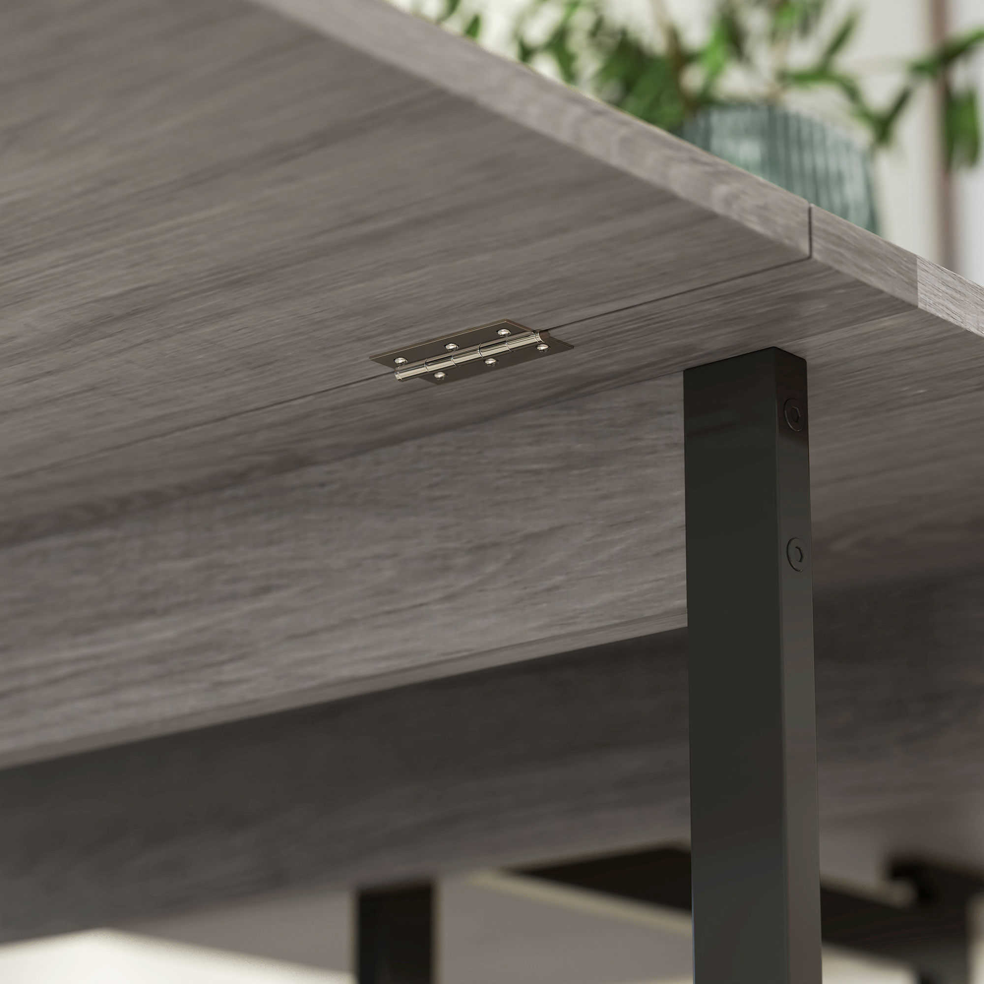 Klappbarer Esstisch im Industriedesign, für bis zu 4 Personen, offene Regale, flexibel, Metall, Spanplatte, Grau