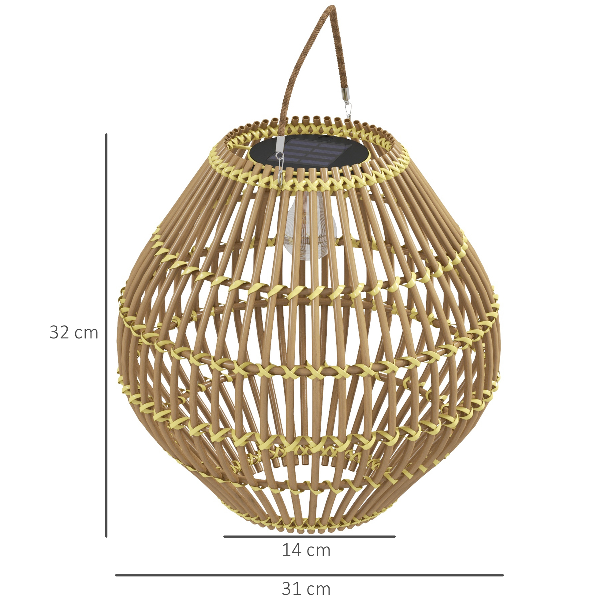 Gartenleuchte Solarleuchte Garten-Solarleuchte, PE-Rattan, Boho-Design, 31 cm x 31 cm x 32 cm, Gelb