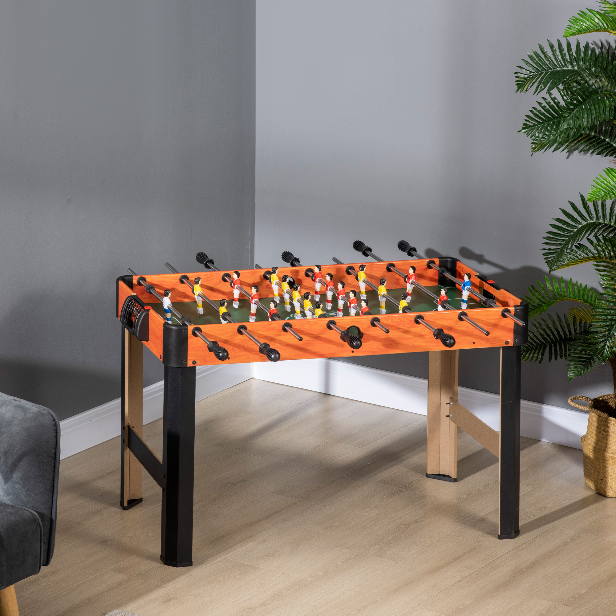 Tischkicker, Tischfußball-Set, 2 Bälle, rutschfeste Griffe, für Kinder und Erwachsene, Punkteanzeige, MDF, Metall, Bunt