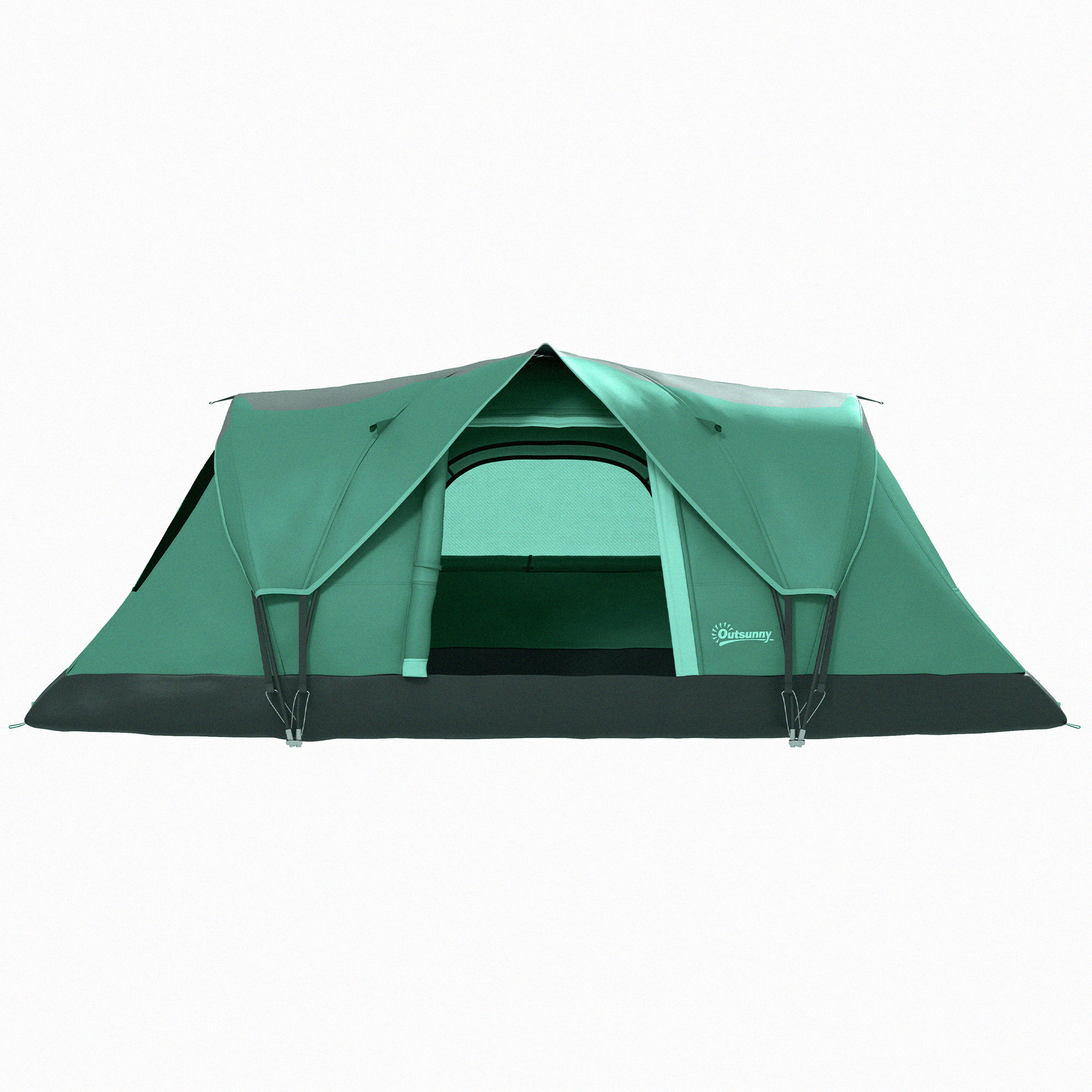 Campingzelt für 5-6 Personen, Familienzelt, Lampenhaken, Seitentaschen, 4,55x2,3x1,8m, Grün/Schwarz