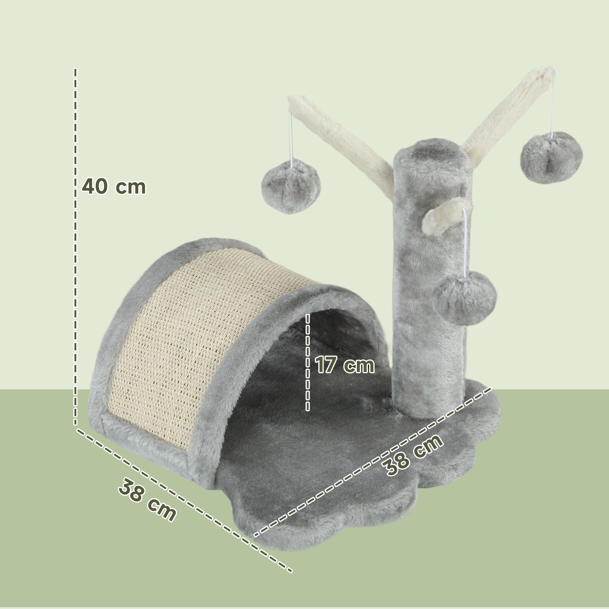 Kratzbaum 40 cm Kleiner Katzenturm mit Höhle, 2 Spielball, Kratzmatte, Katzenkratzbaum, Kletterbaum, für kleine & große Katzen, Hellgrau