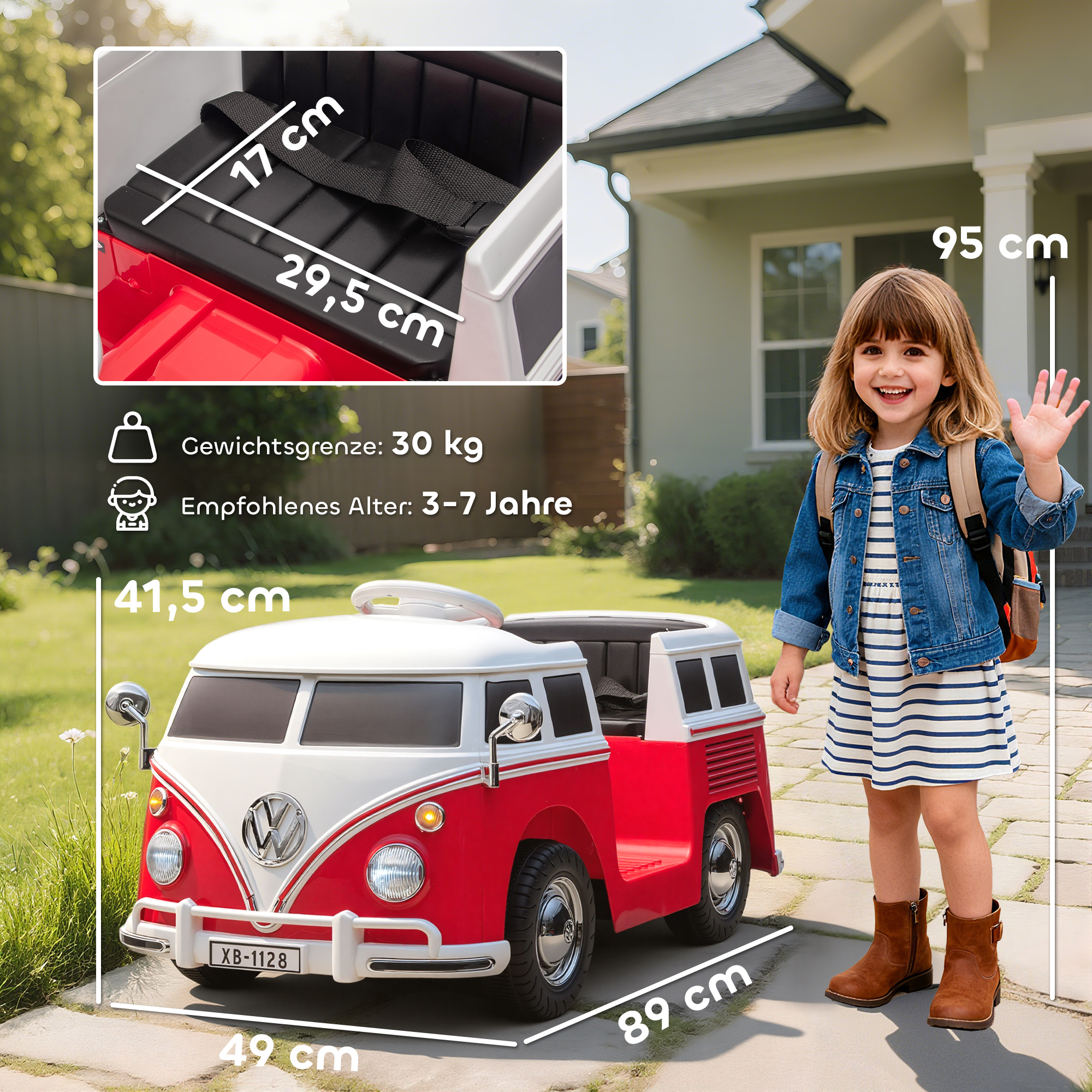 Kinder Elektroauto, 12V Kinderfahrzeug mit MP3, Doppelmotor, Elektrofahrzeug mit Hupe, Sanftanlauf, 89x49x41,5 cm, Rot