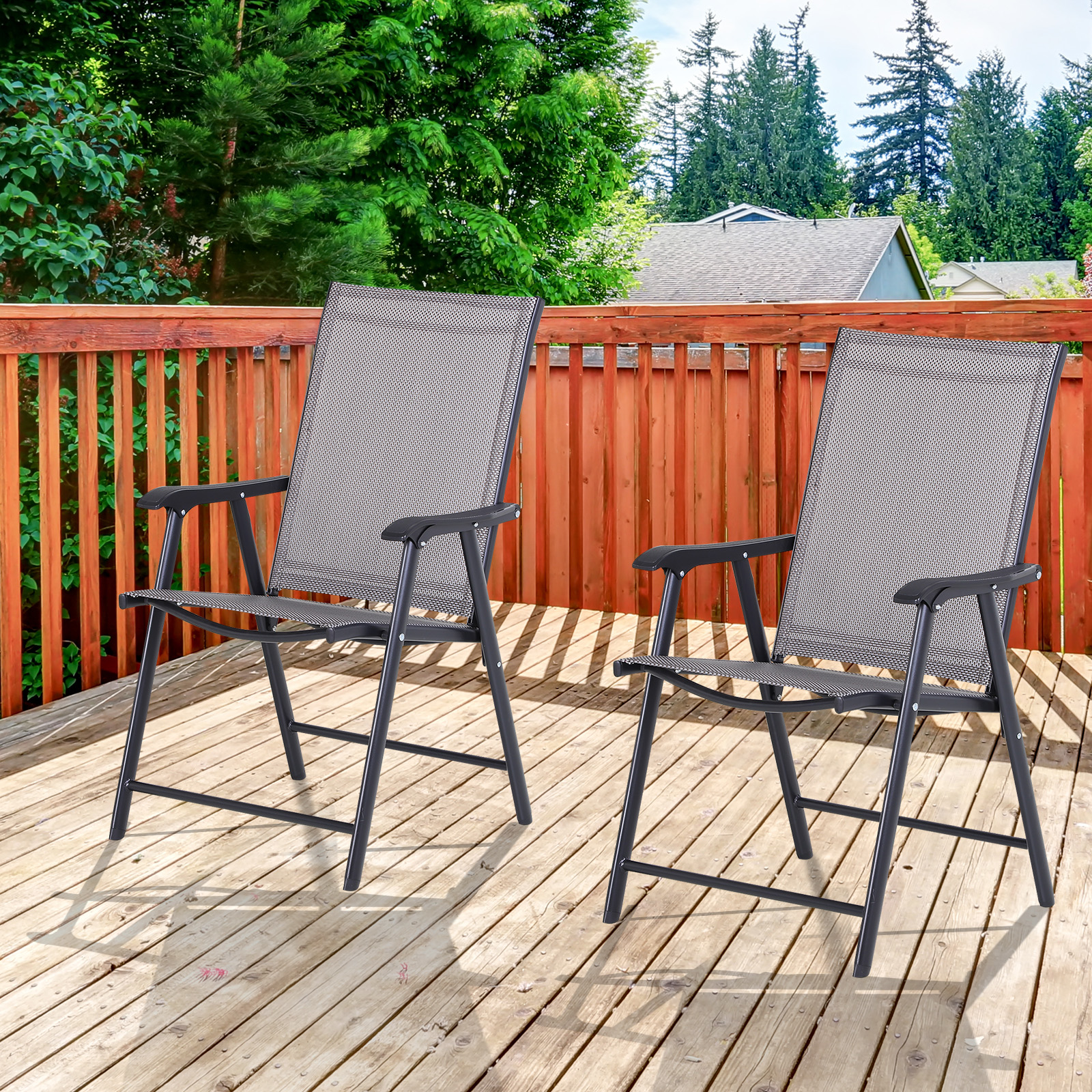 Klappstuhl mit Armlehne 2er Set Campingstuhl Angelstuhl Metall Grau 58 x 64 x 94 cm