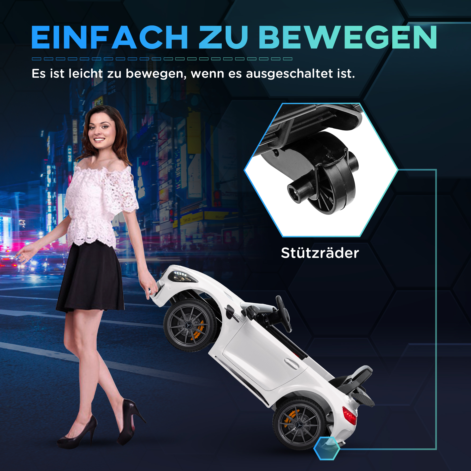 Elektro-Kinderauto, Mercedes, 3-5 km/h, Fernbedienung, Licht & Musik, Weiß