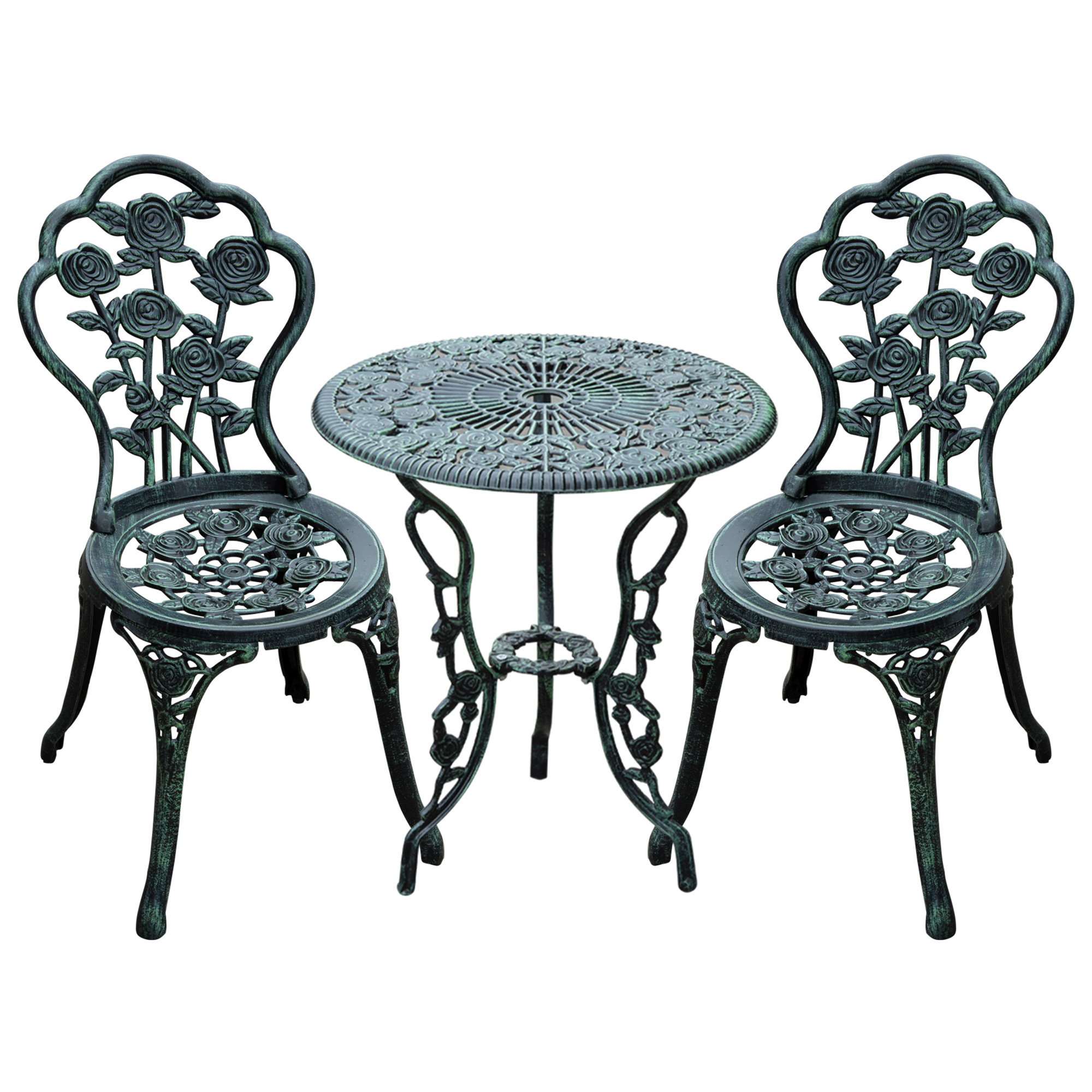 Bistroset Gartenset für 2 Personen Balkonmöbel Set Gussaluminium Antik Grün