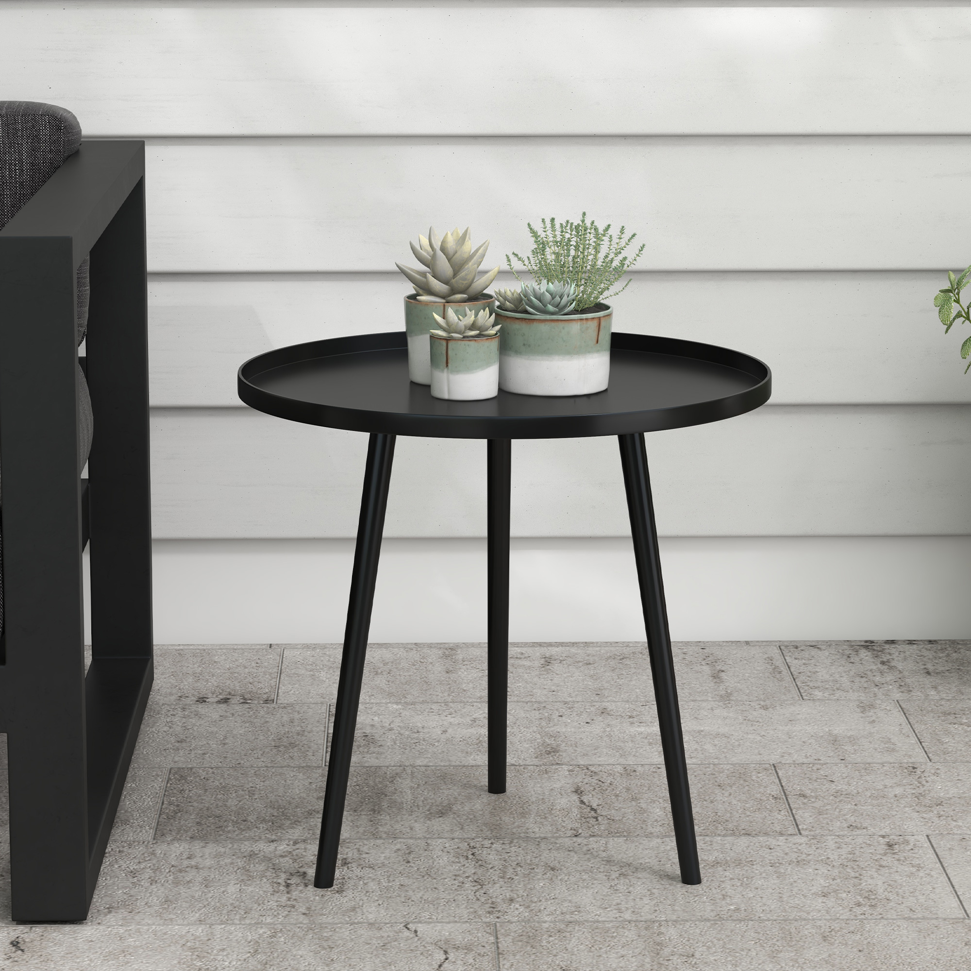 Outdoor Beistelltisch, Gartentisch, runder Terrassentisch, Stahl, ?40 x 50Hcm, Schwarz