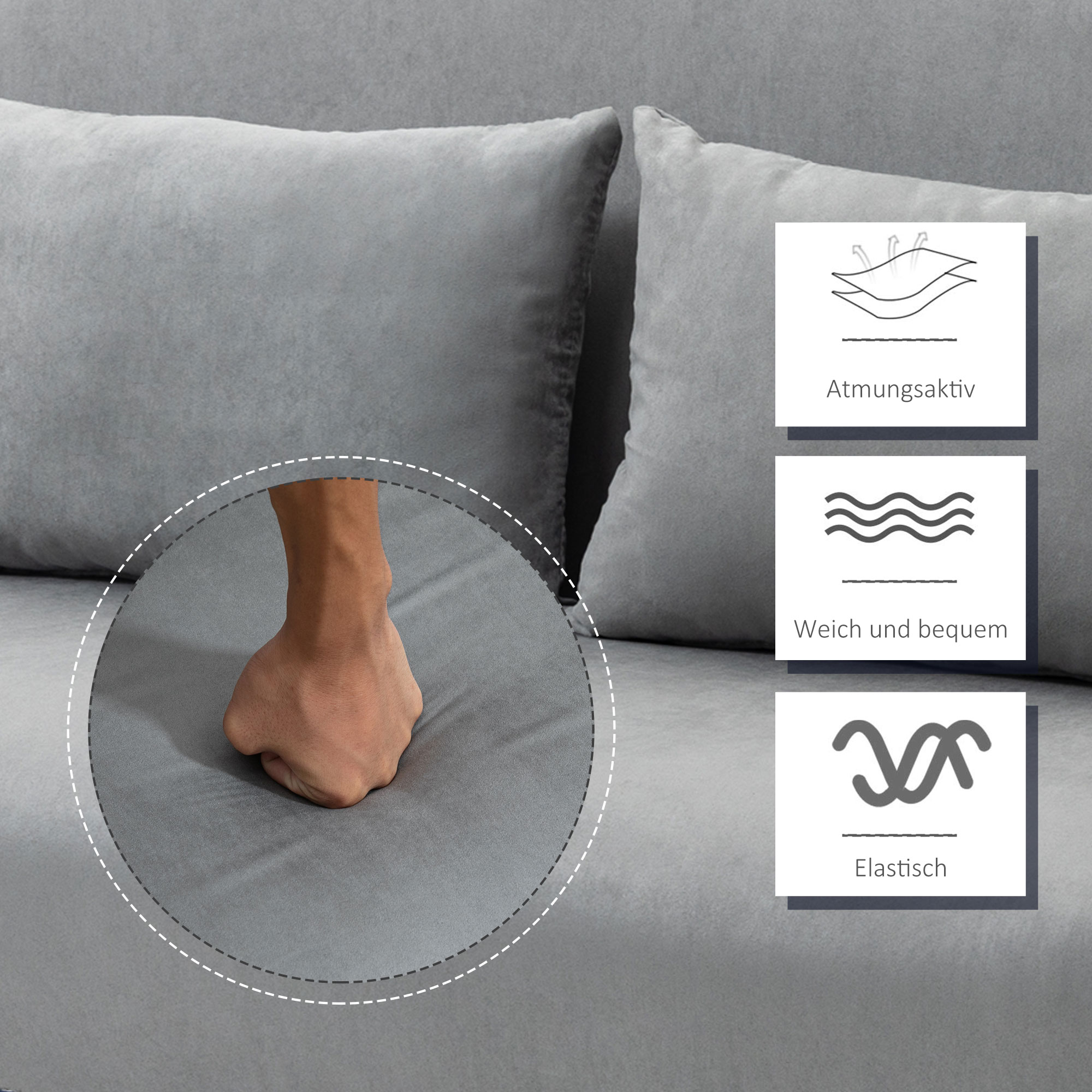 Schlafsofa, Doppelsofa, Gästebett, inklusive 2 Kissen, Grau
