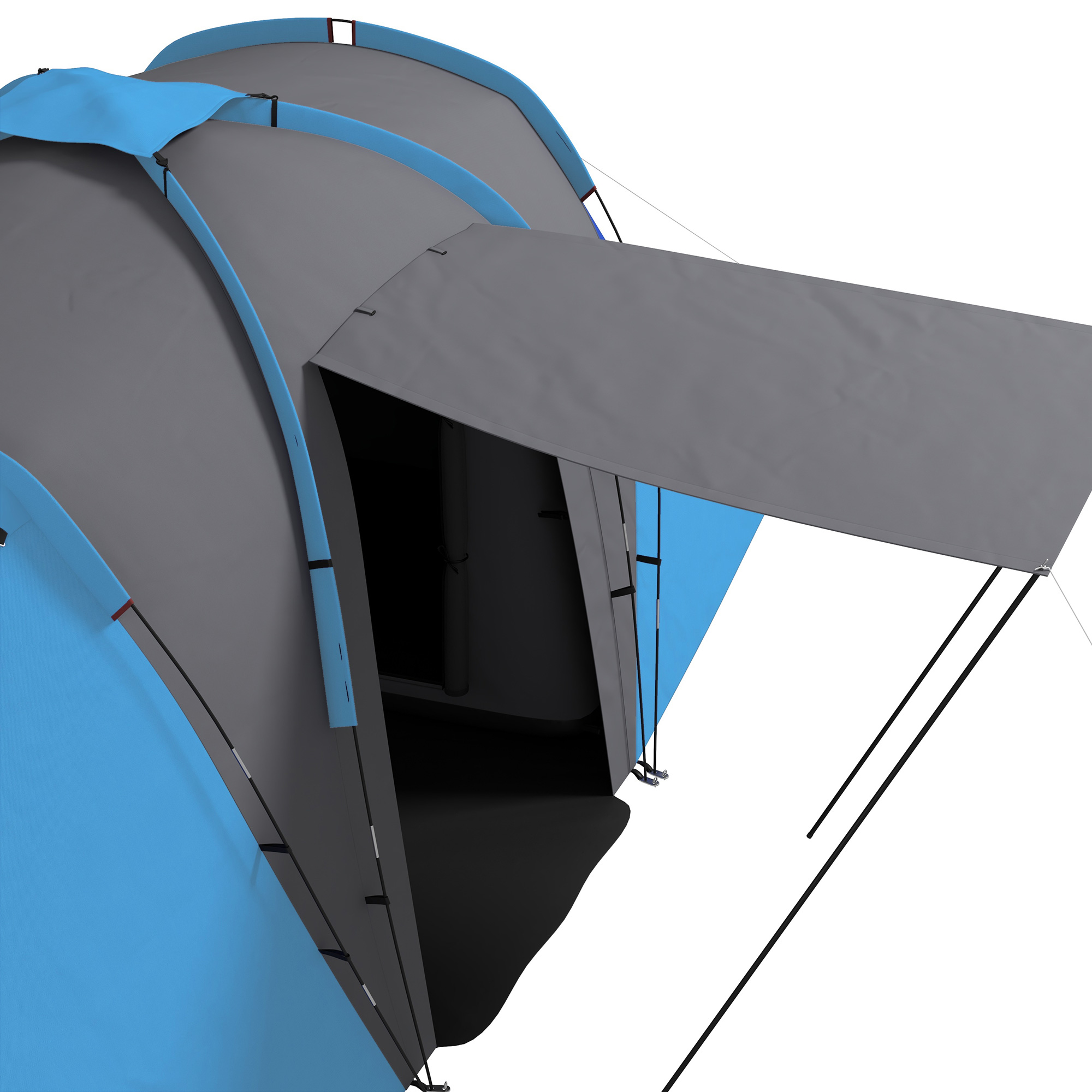 Tunnelzelt, 2000mm Wasserabweisend Campingzelt für 4-6 Personen, mit 2 Schlafzimmern Wohnbereich Tragetasche Grau+Blau