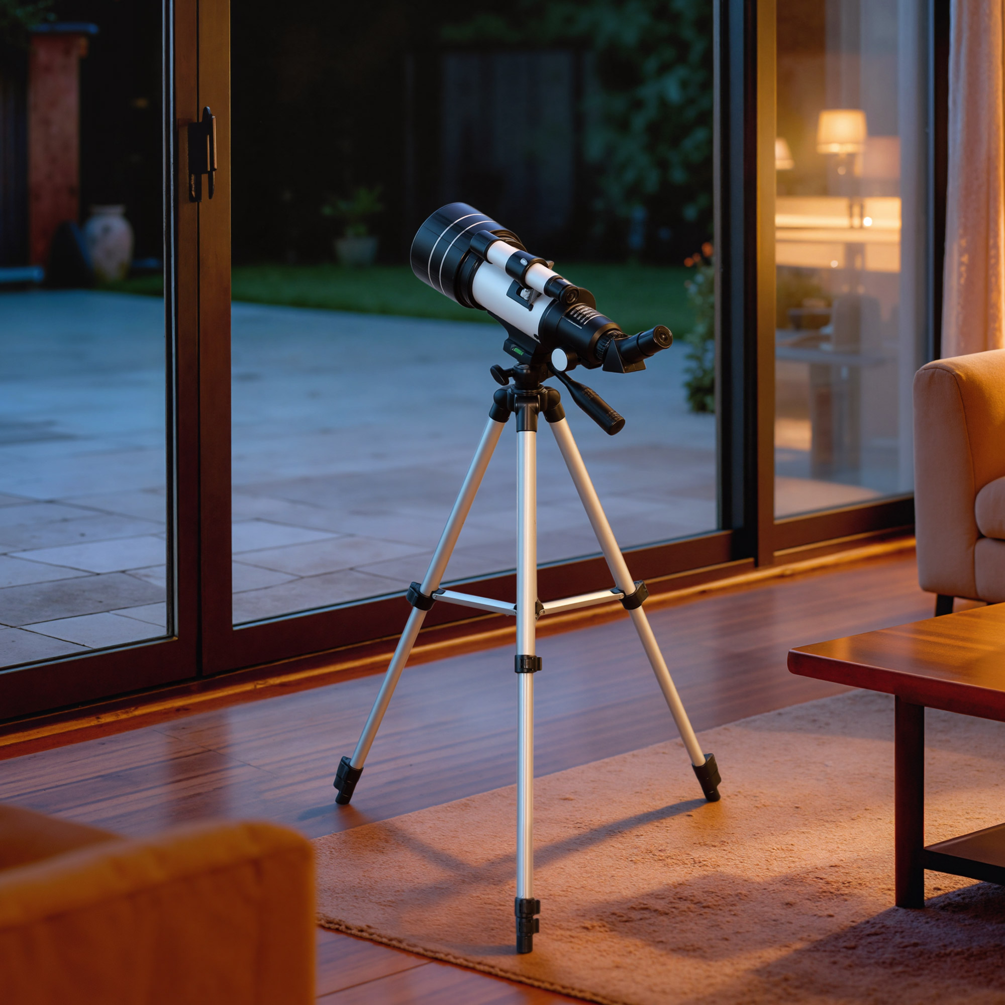Teleskop, 70 mm Objektiv, 5 x 24 Fernrohr, verstellbares Stativ, Silberfarben