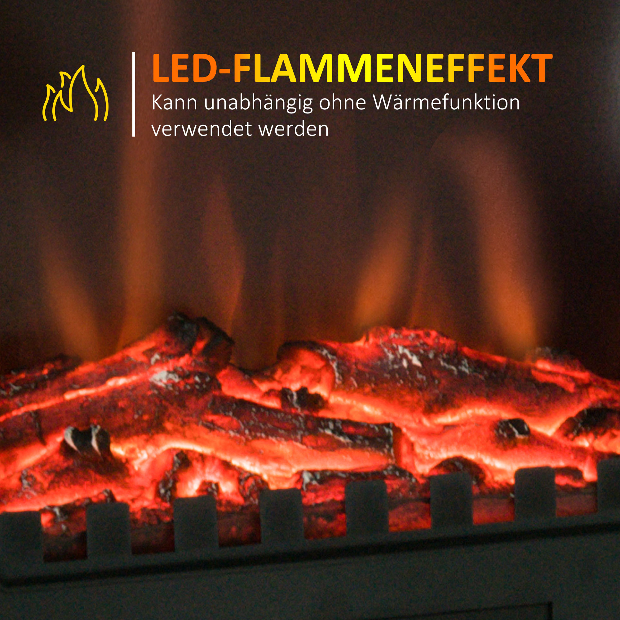 Elektrokamin, LED-Flammen, 1000/2000 W, regelbare Temperatur & Helligkeit, Metall, 39 x 23 x 56,5 cm