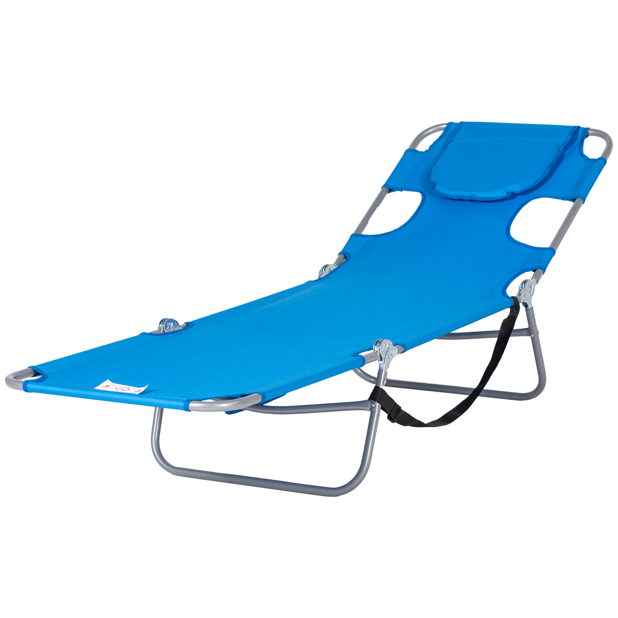 Gartenliege, Liegestuhl mit gepolsterter Gesichtsöffnung, Massage-Liege für draußen, Seitentasche, Stoff, Metall, Blau