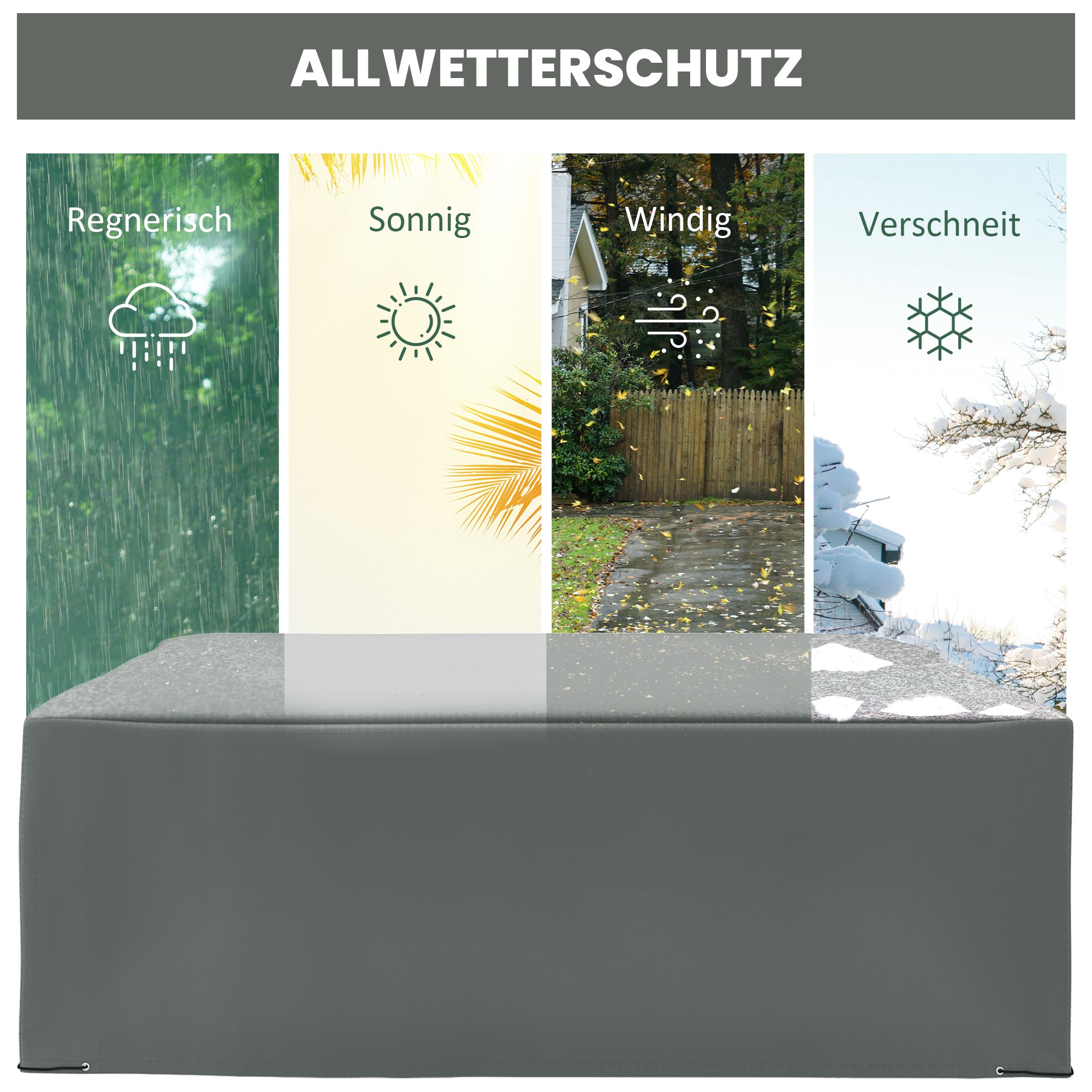 Schutzhülle für Gartenmöbel Winterfest Wasserdicht Abdeckung Abdeckplane Oxford 275 x 205 x 90 cm Dunkelgrau