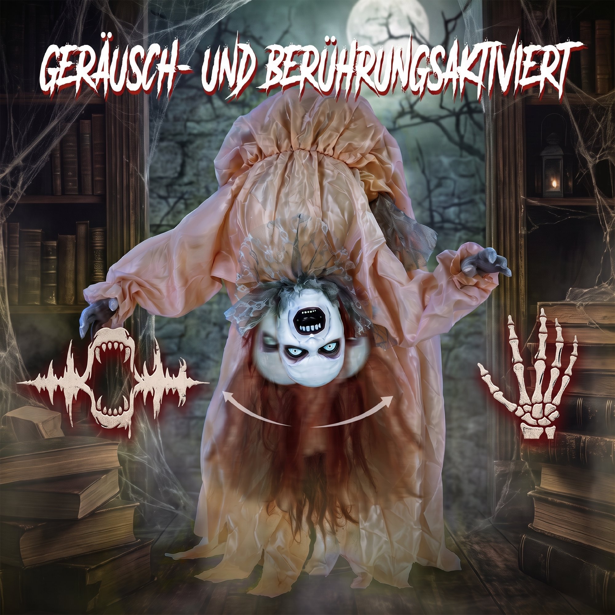 animierter Halloween-Geist mit gruseligen Schreien, leuchtenden Augen, per Geräusch/Berührung aktiviert