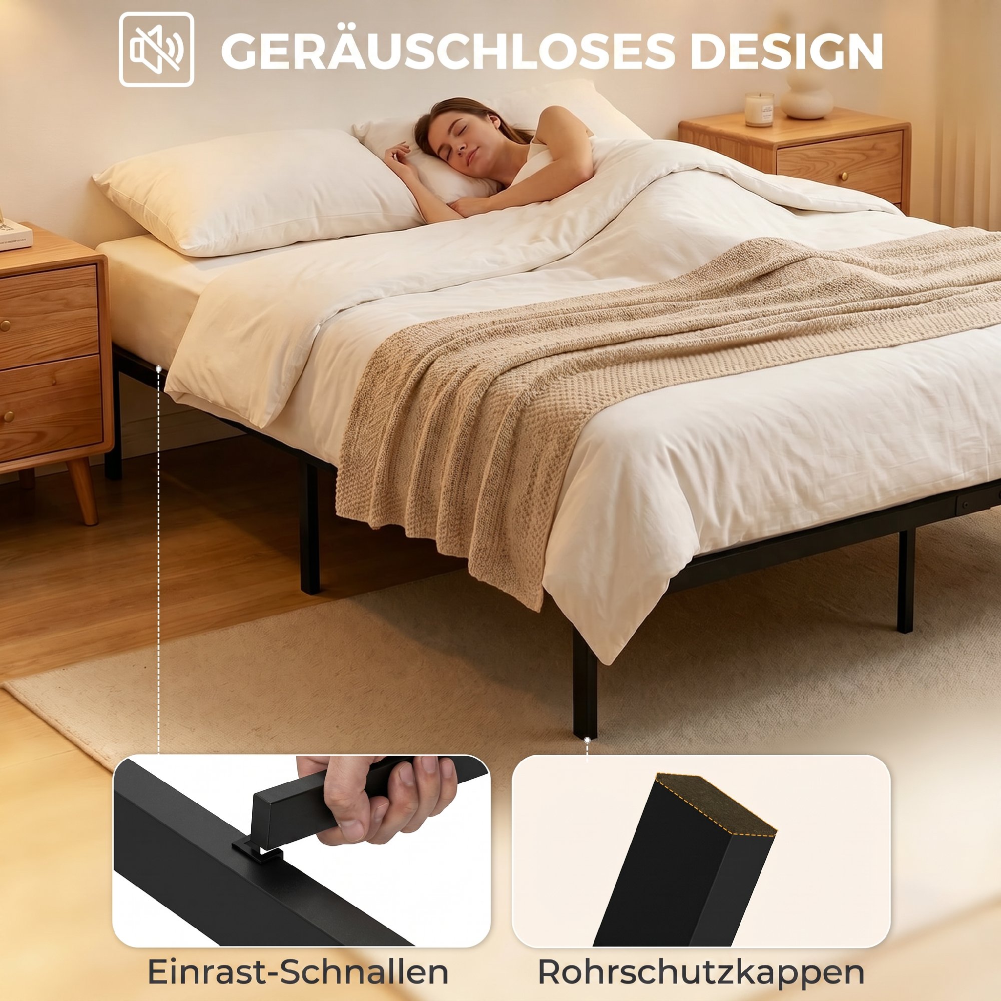 Bettgestell, 140 x 200 cm Metallbett mit Stauraum unter dem Bett, Metallgestell mit Lattenrost, kein Boxspring nötig