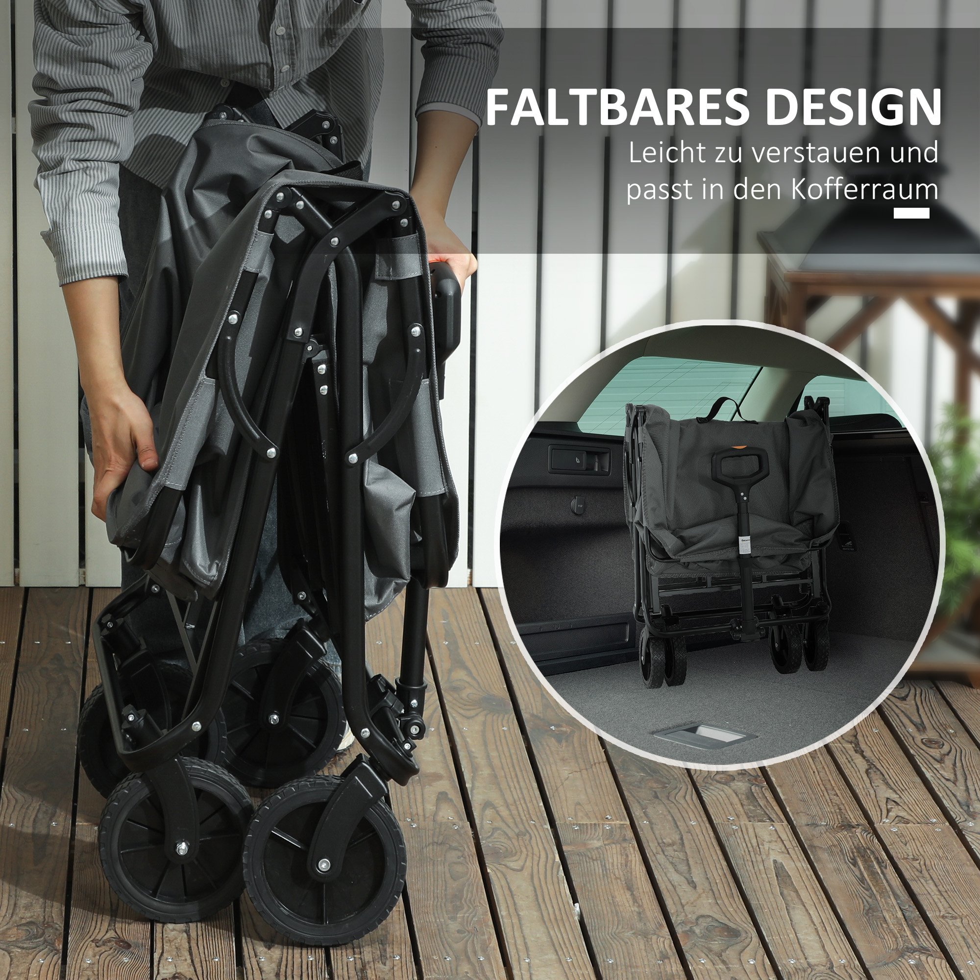 Gartenwagen 120 kg belastbar, klappbar Transportwagen mit herausnehmbare Plane 160 Liter Dunkelgrau