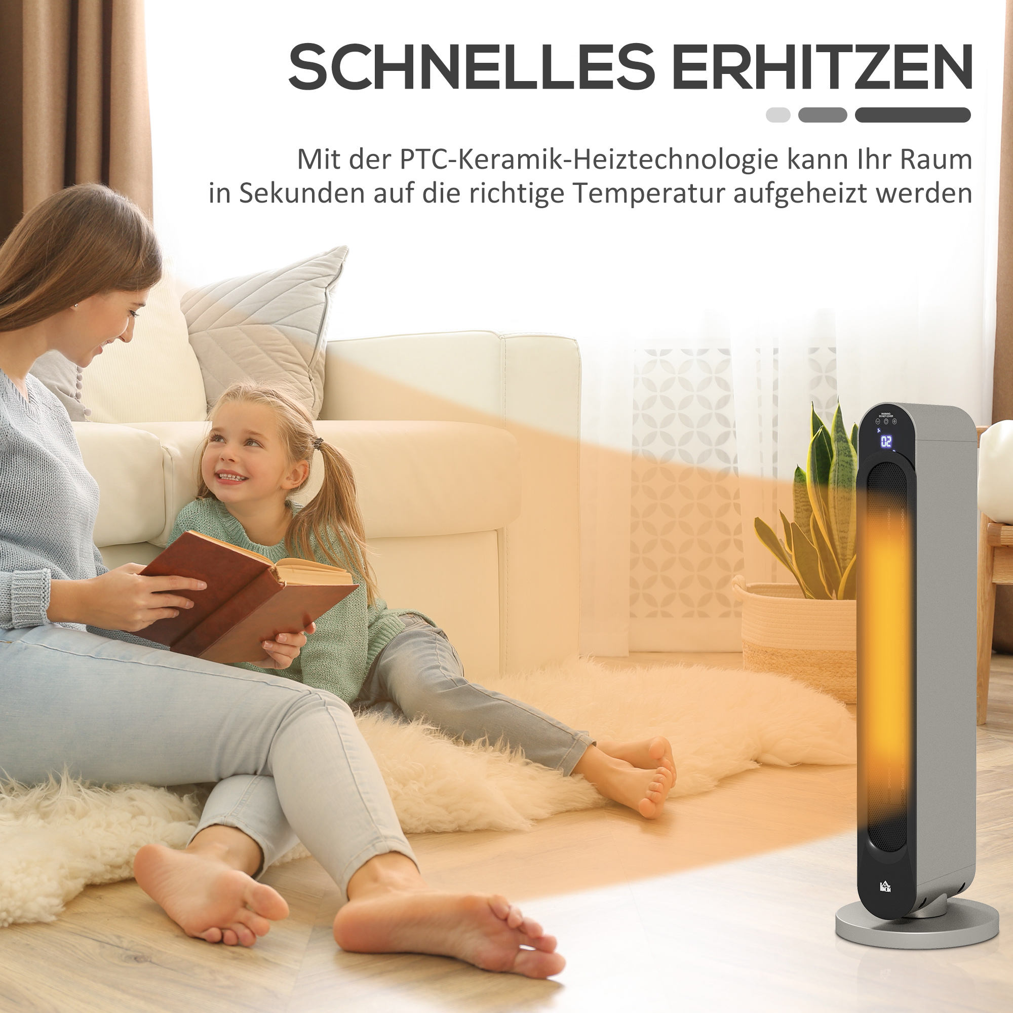 Elektrische Heizung, 3 Modi, 12-Stunden-Timer, LED-Anzeige, Schwenkfunktion