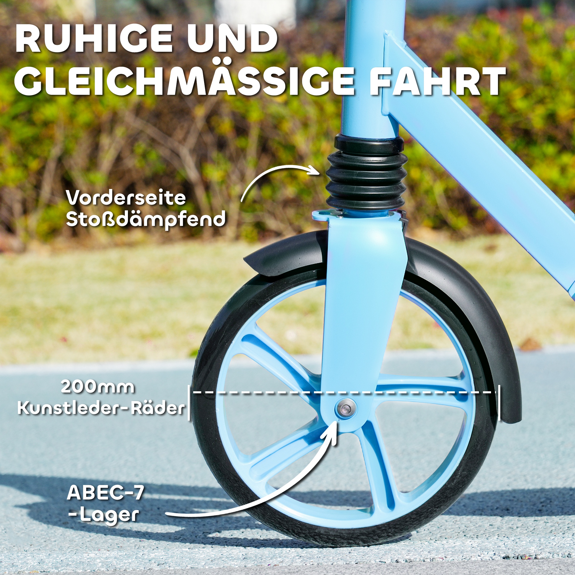 Tretroller, höhenverstellbar, Hinterradbremse, faltbar, 100 kg belastbar, Blau