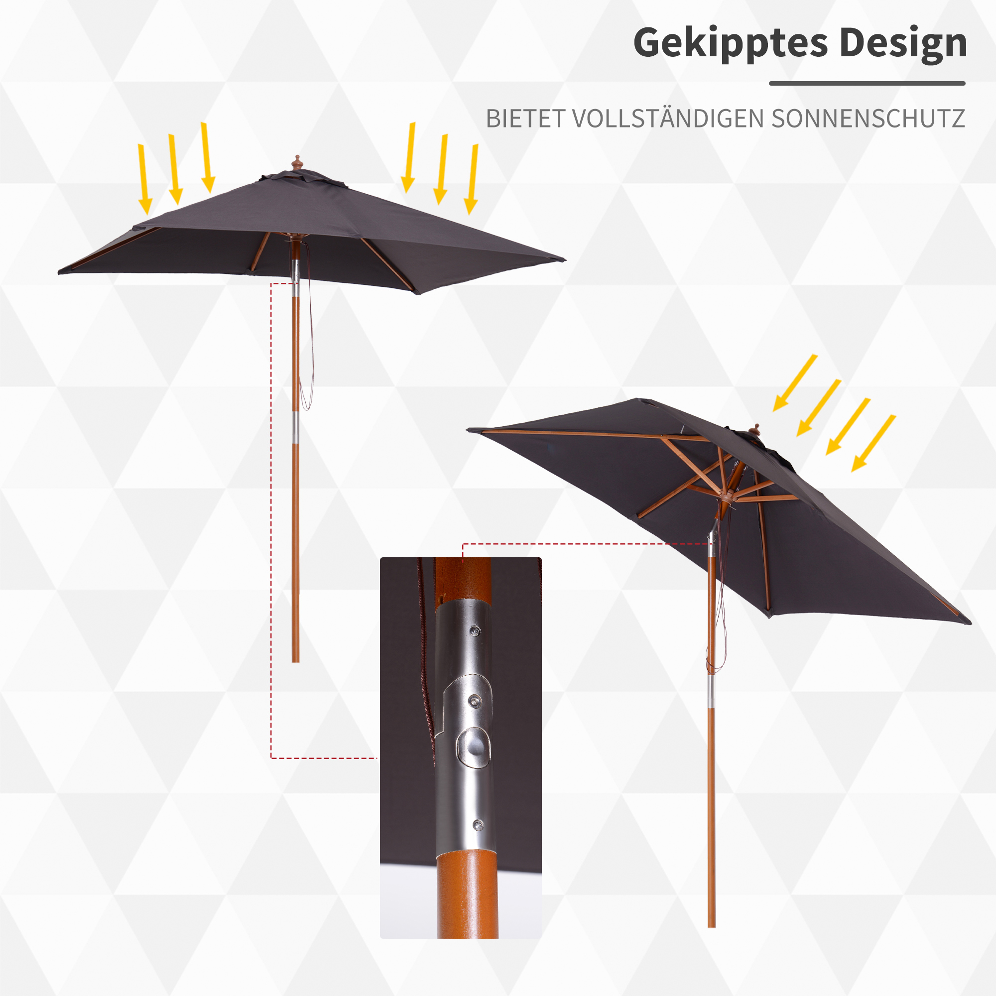 Sonnenschirm 200 x 150 x 235 cm Knickbarer Gartenschirm 3-stufig einstellbar rechteckig Strandschirm wasserabweisend und UV-beständig für Strand Balkon Terrasse Garten Dunkelgrau