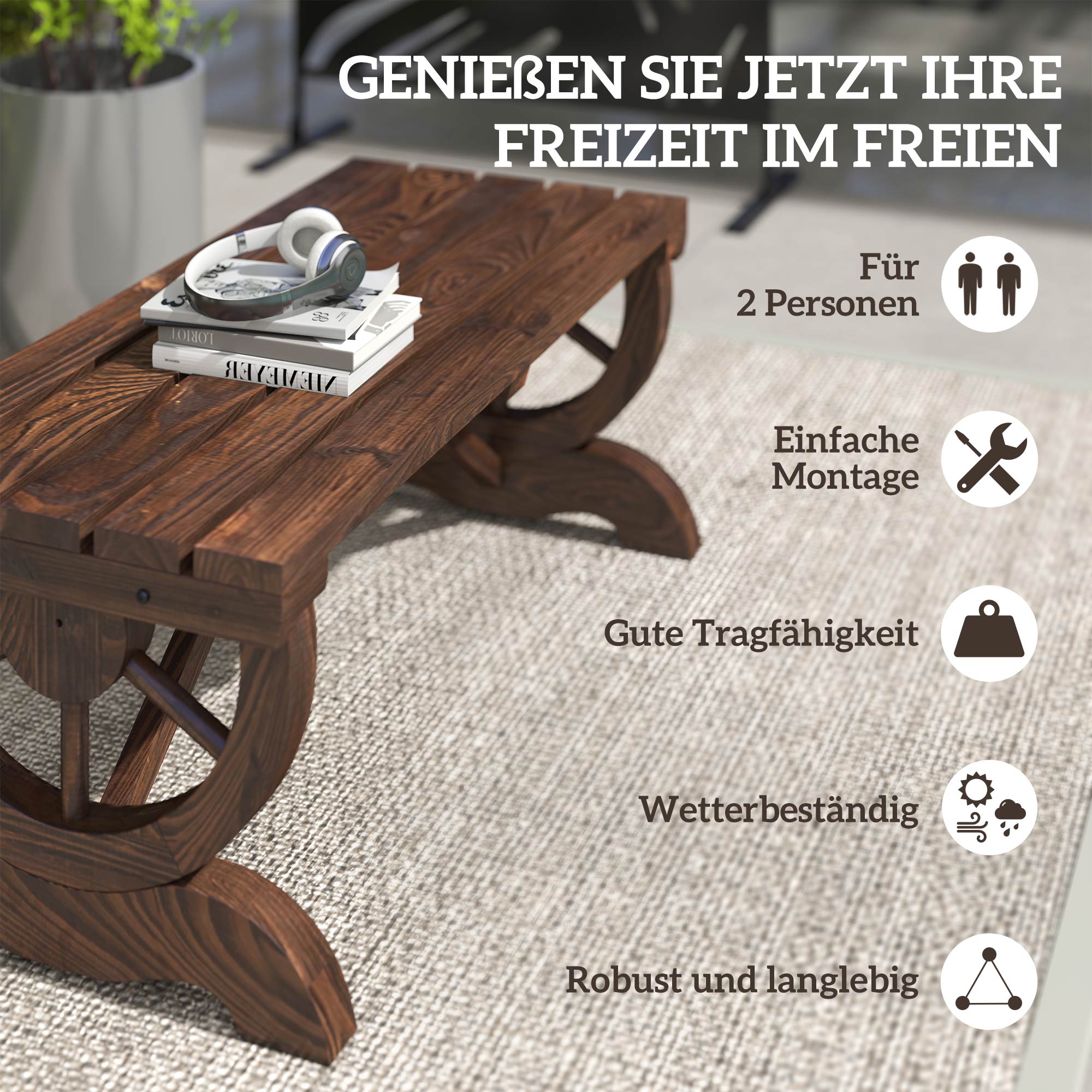 Gartenbank Holz Wetterfest Sitzbank Gartenmöbel Rustikale Bank Natur 98 x 50 x 39,5 cm