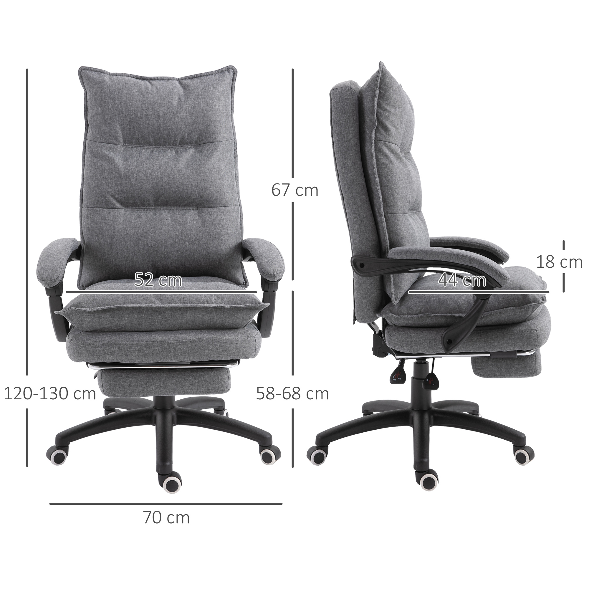 Massage-Bürostuhl, Schreibtischsessel mit Massagefunktion, höhenverstellbarer, ergonomischer Drehstuhl, Nylon, Grau
