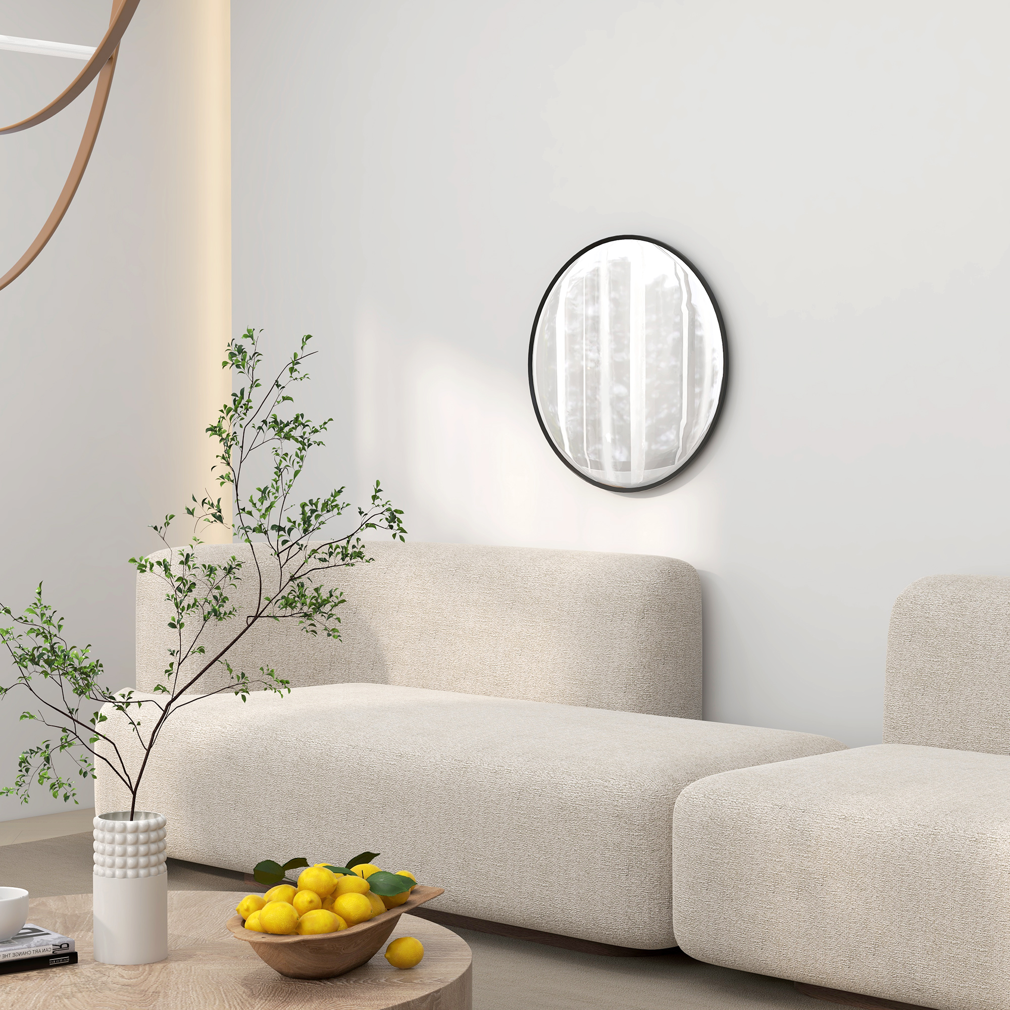 Wandspiegel, modernes Design, Φ61 cm, Schwarz