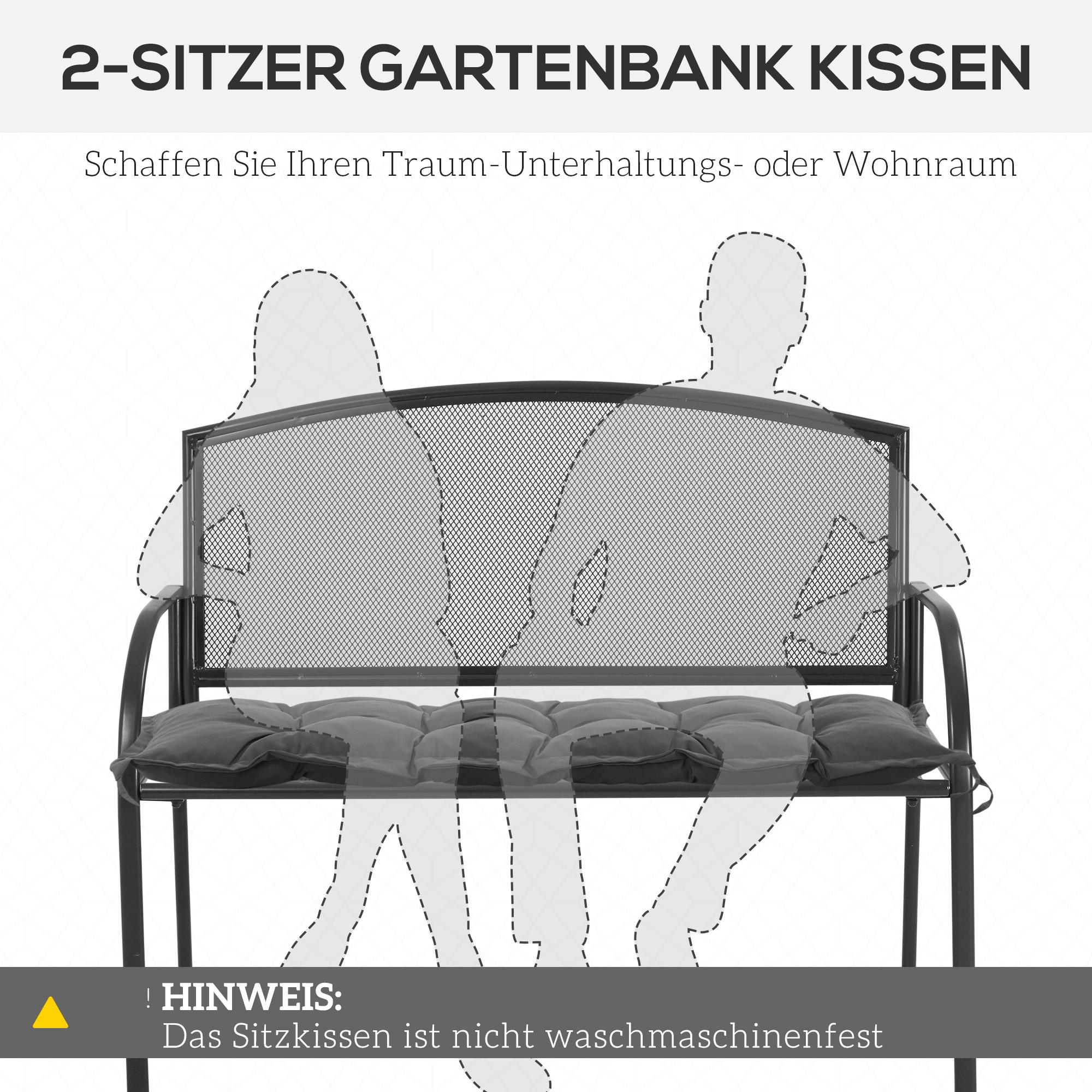 Sitzkissen 100x40 cm Stuhlkissen mit Bindebänder, 10cm dick Polsterauflage Dunkelgrau