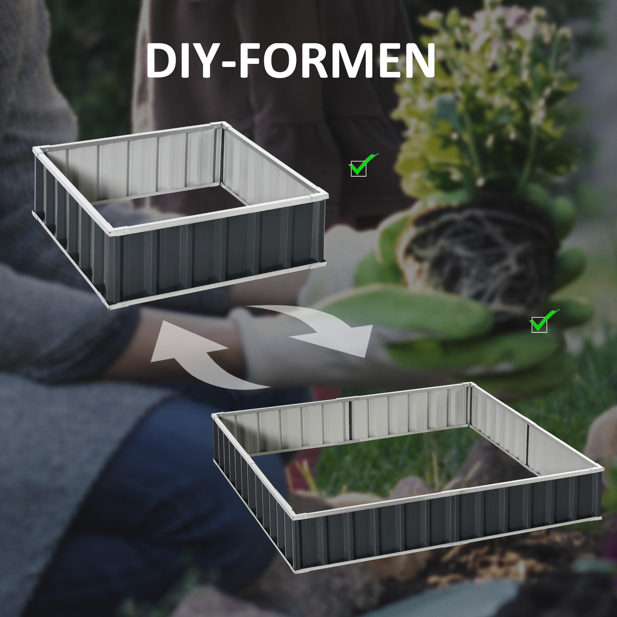 Hochbeet aus Stahl DIY Gartenbeet mit T-Form-Pflanzenschilder Handschuhe Pflanzenbeet Kräuterbeet Blumentreppe für Balkon Garten Dunkelgrau 258 x 90 x 30 cm