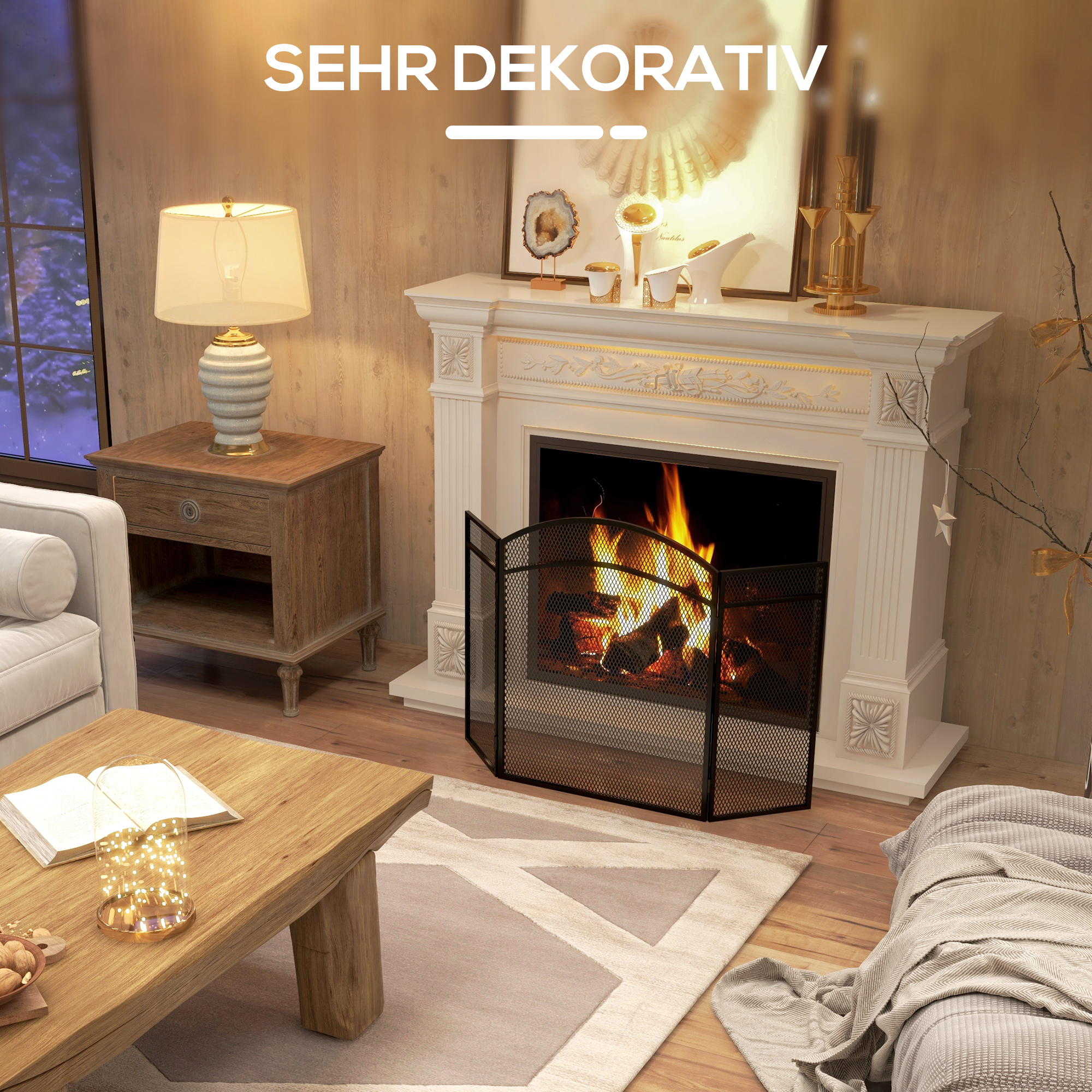 Funkenschutz für Kamine, eleganter Funkenfänger, faltbar, beschichtet, Schwarz, 96 x 60 cm