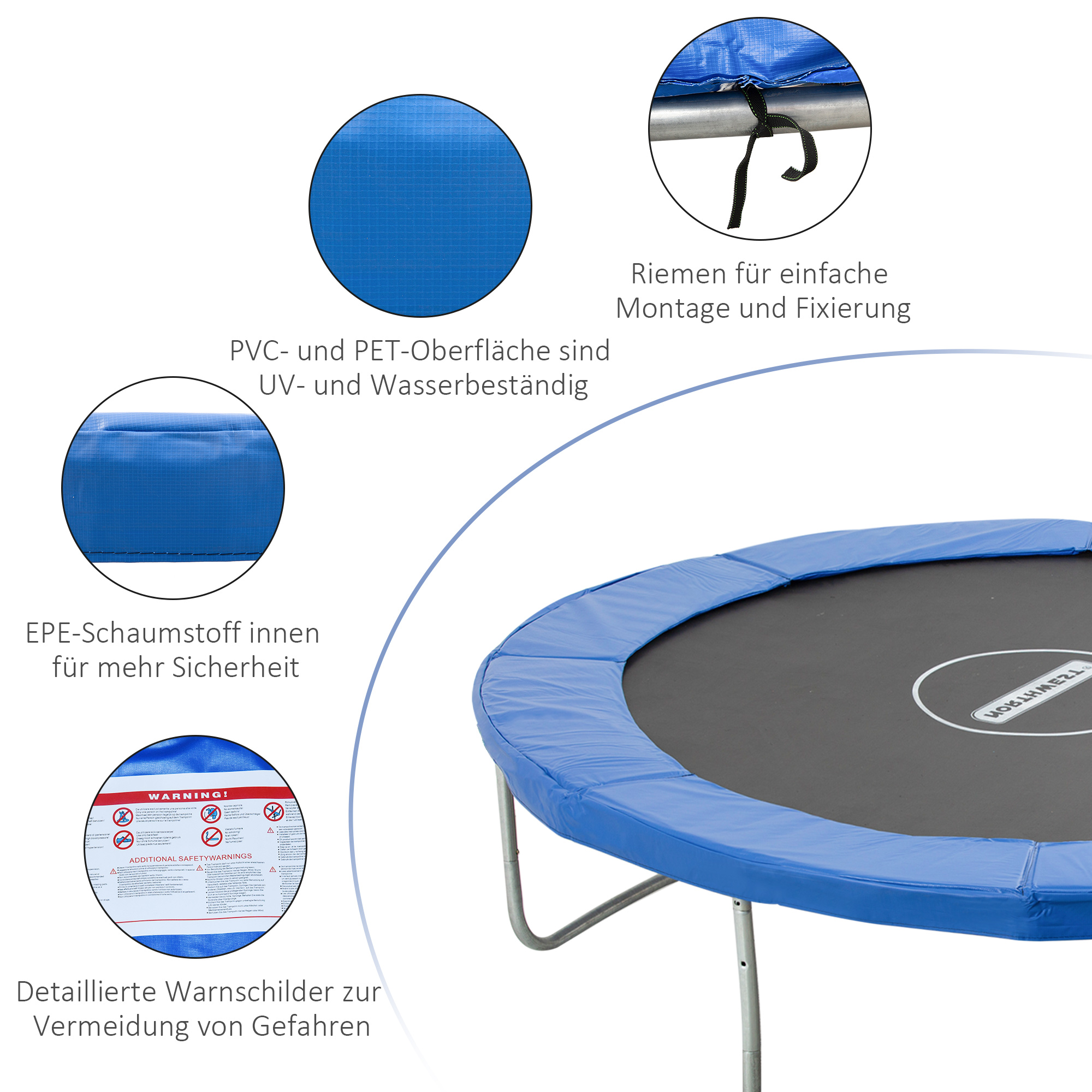 Trampolin Randabdeckung Sicherheitsnetz Wetterplane 8ft 10ft 12ft 15ft Randabdeckung: Ø 305cm-Blau(Trampolin nicht enthalten)