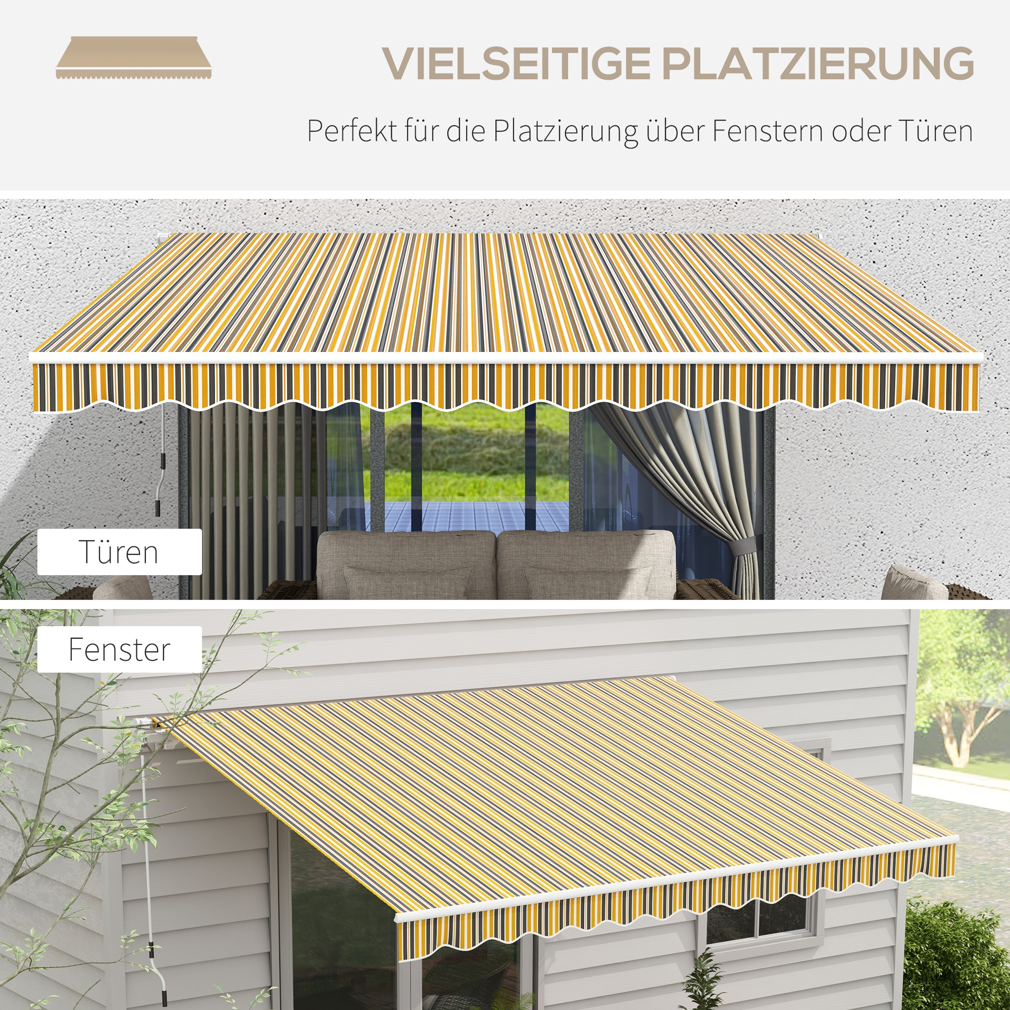 Markise Sonnenschutz Sonnendach, 3, 5 m x 2,5 m, Gelb + Grau