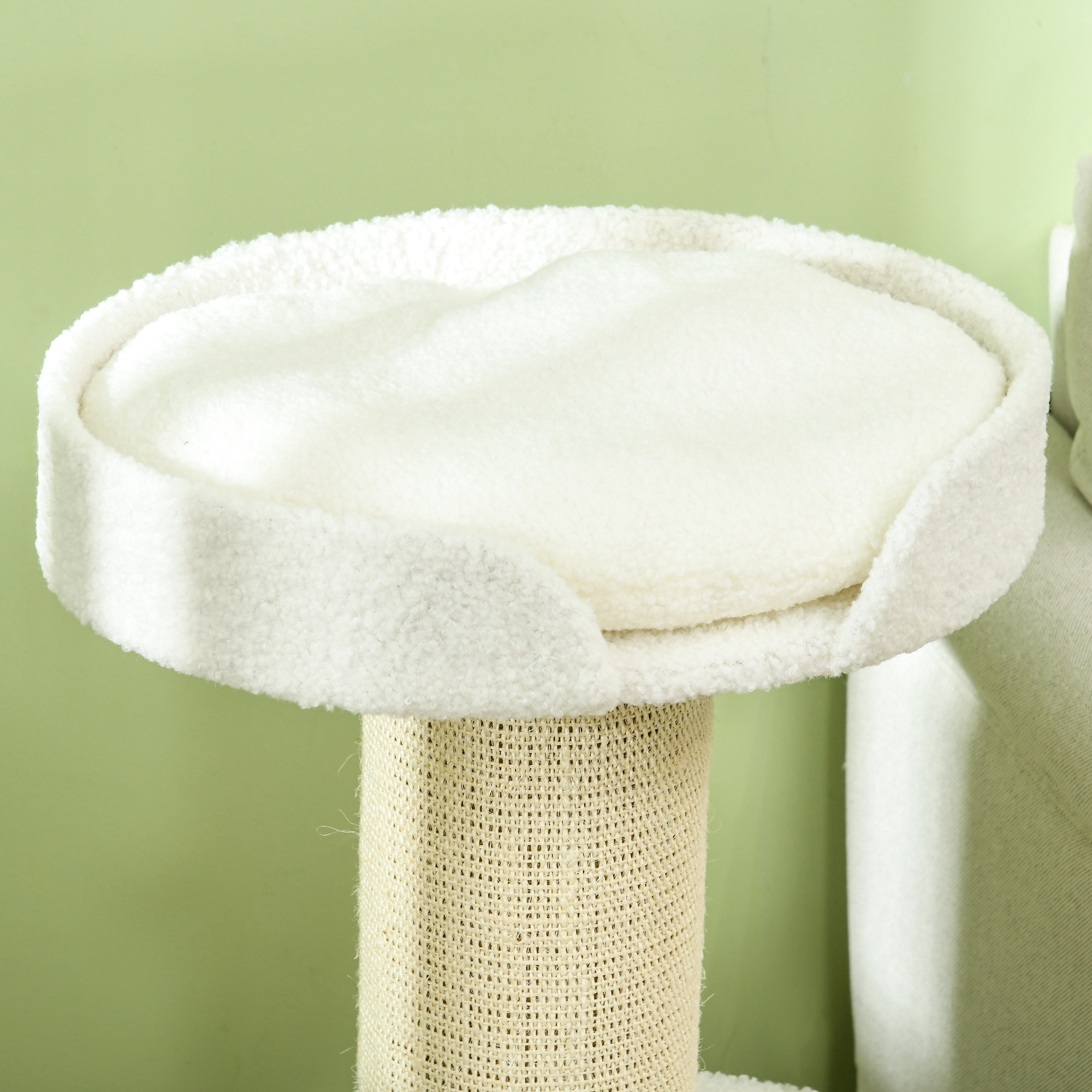 Katzenbaum  91cm Spielbaum mit Katzenbett, Plattform Lammwolle Creme