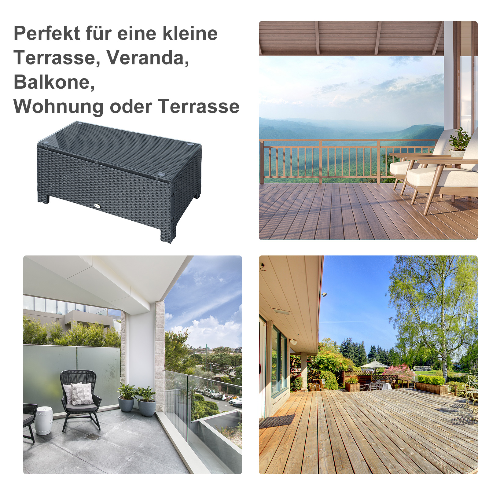Garten Beistelltisch Couchtisch Gartentisch Balkontisch Polyrattan Schwarz 85 x 50 x 39 cm