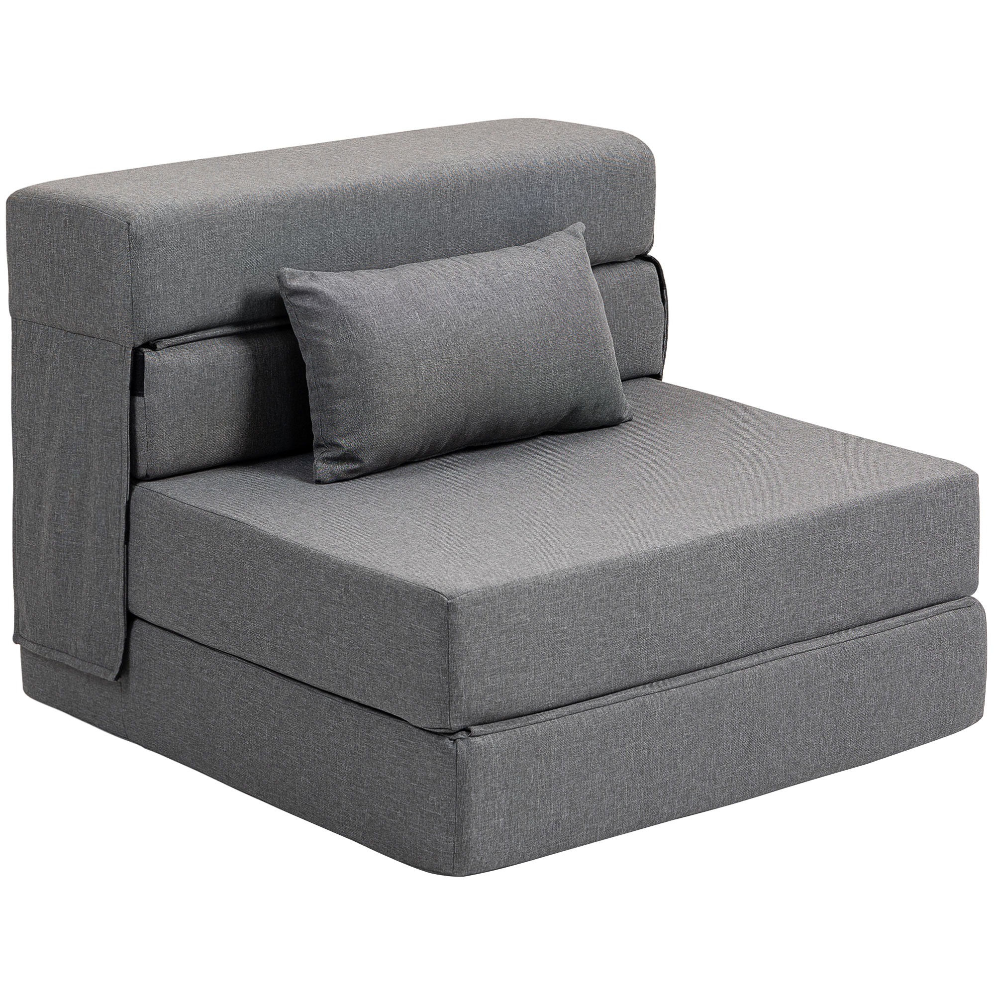 Bodensofa, Polstercouch, in Matratze umwandelbar, Schaumstoff, Kissen, Grau